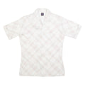 JOEL Womens Cream Plaid Shirt M Button Down Short Sleeve Casual Office Wear