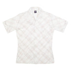 JOEL Womens Cream Plaid Shirt M Button Down Short Sleeve Casual Office Wear