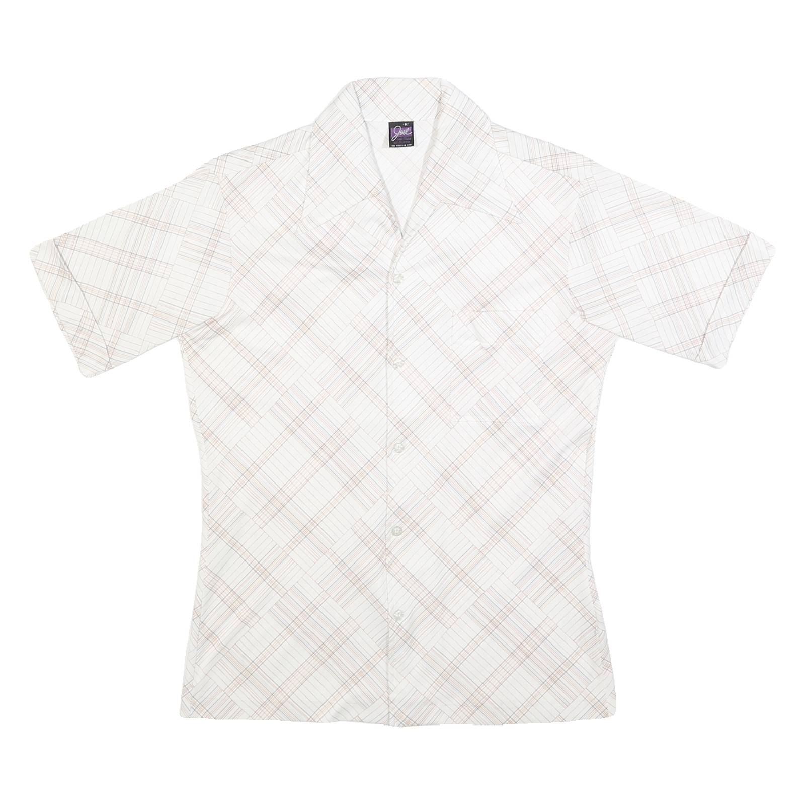 JOEL Womens Cream Plaid Shirt M Button Down Short Sleeve Casual Office Wear
