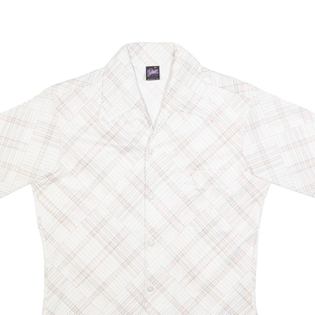 JOEL Womens Cream Plaid Shirt M Button Down Short Sleeve Casual Office Wear