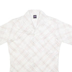 JOEL Womens Cream Plaid Shirt M Button Down Short Sleeve Casual Office Wear