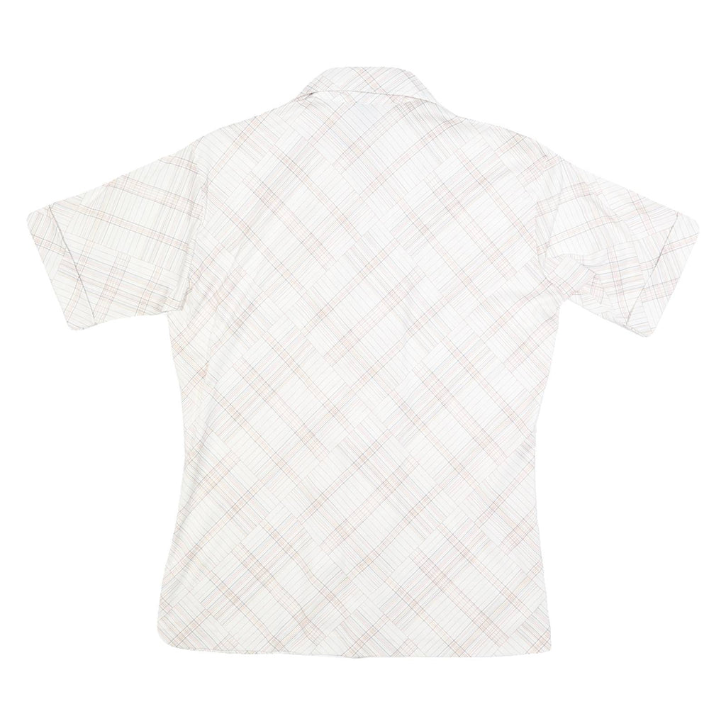 JOEL Womens Cream Plaid Shirt M Button Down Short Sleeve Casual Office Wear