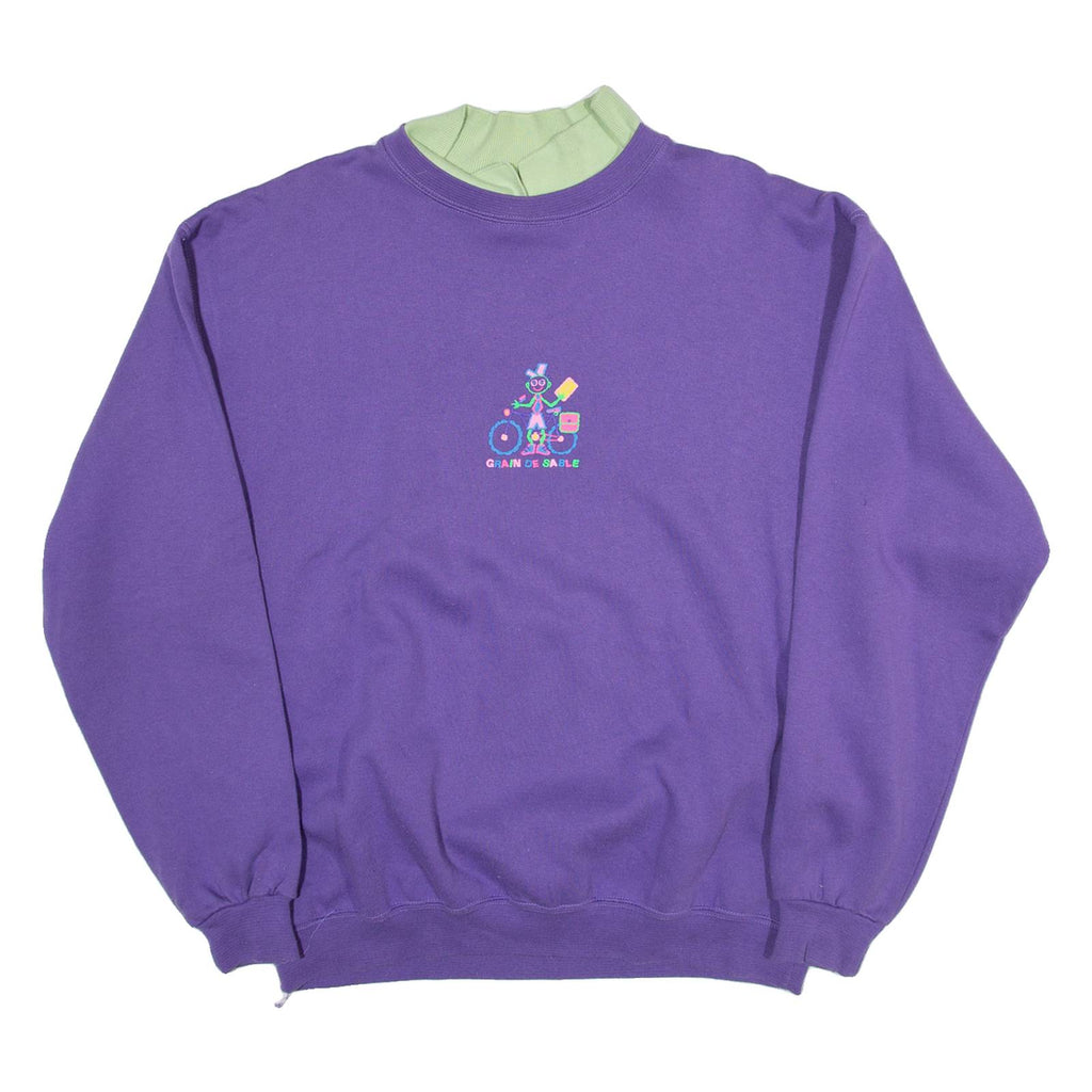 GRAIN DE SABLE Womens Sweatshirt Purple Collared 90s XL