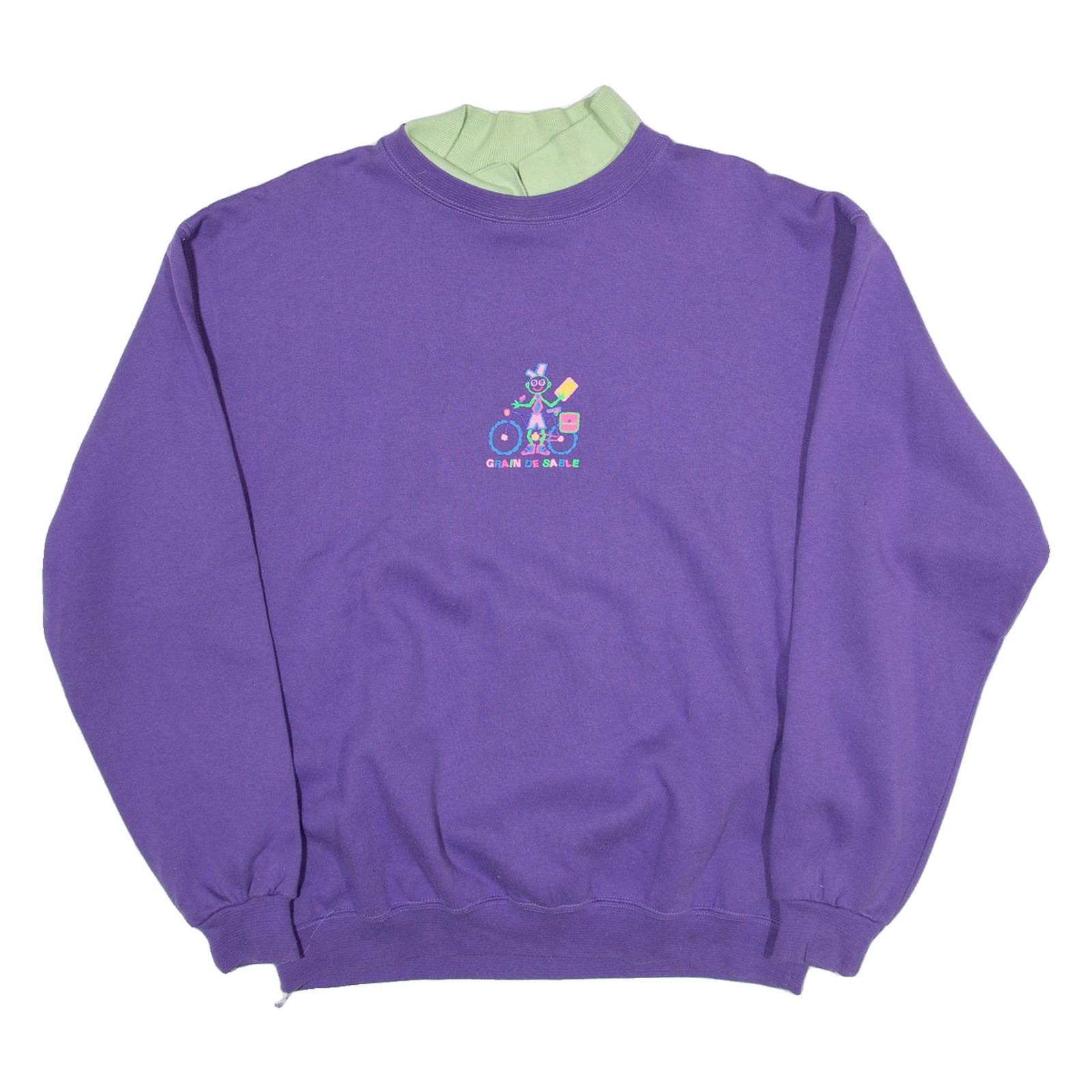 GRAIN DE SABLE Womens Sweatshirt Purple Collared 90s XL