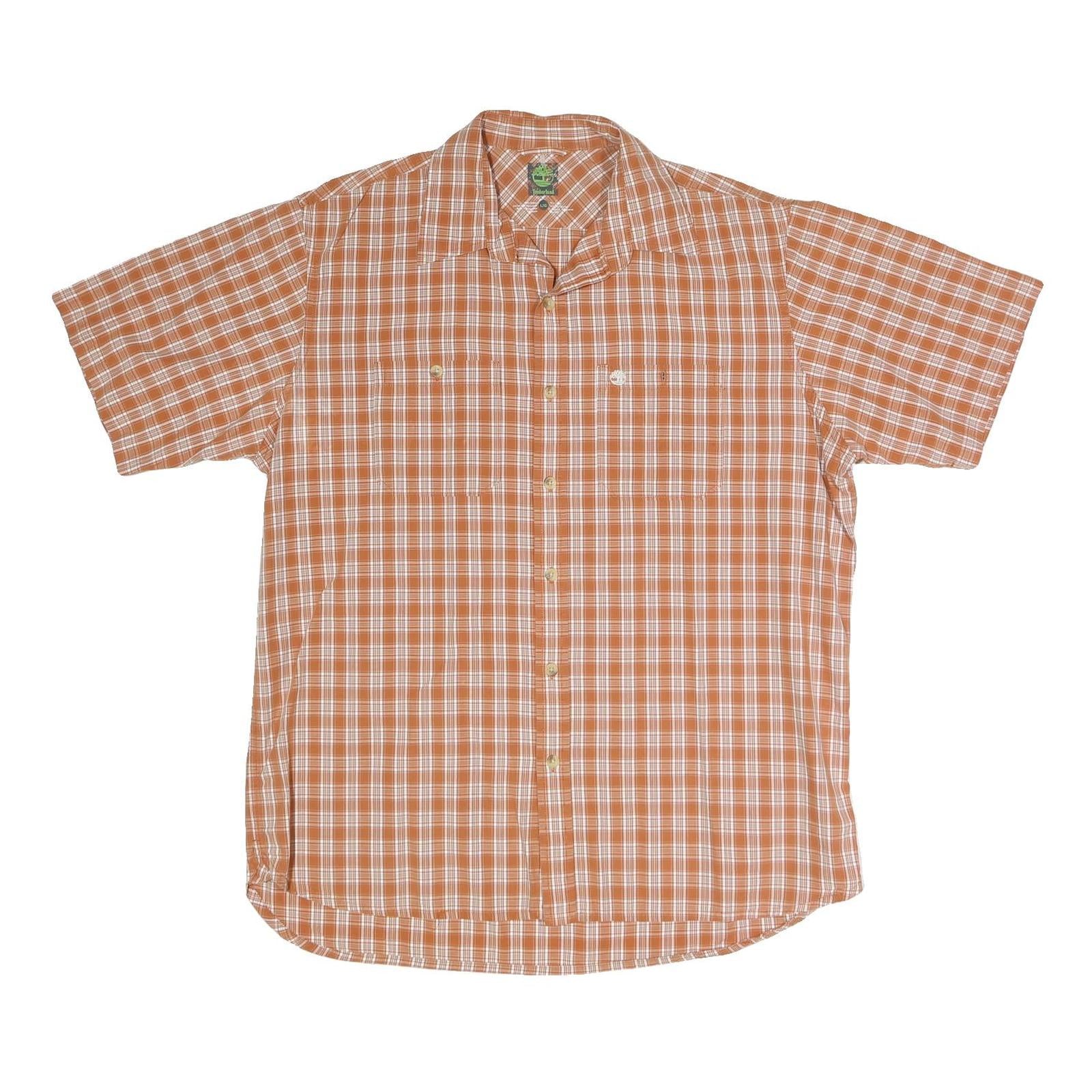 TIMBERLAND Mens Orange & White Check Shirt L Casual Cotton Blend Summer