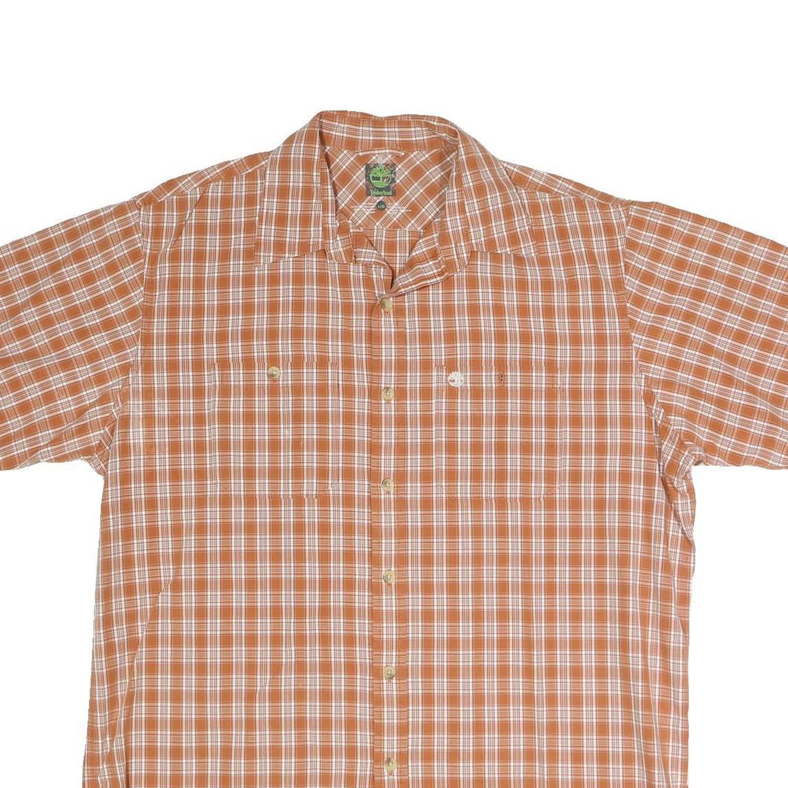 TIMBERLAND Mens Orange & White Check Shirt L Casual Cotton Blend Summer