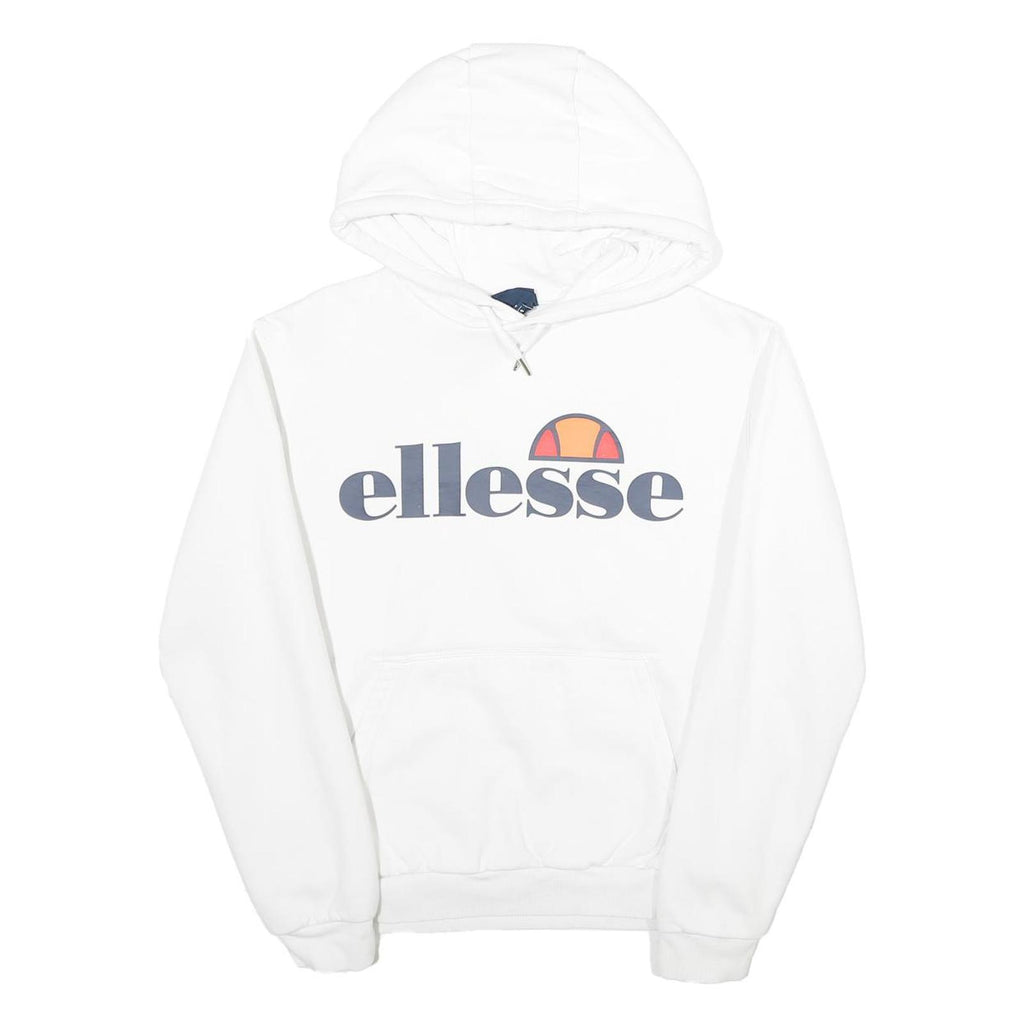 ELLESSE Womens White Pullover Hoodie UK 8 Cotton Blend Logo Sweatshirt