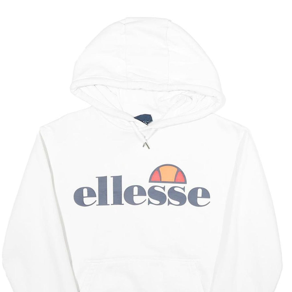 ELLESSE Womens White Pullover Hoodie UK 8 Cotton Blend Logo Sweatshirt