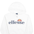 ELLESSE Womens White Pullover Hoodie UK 8 Cotton Blend Logo Sweatshirt