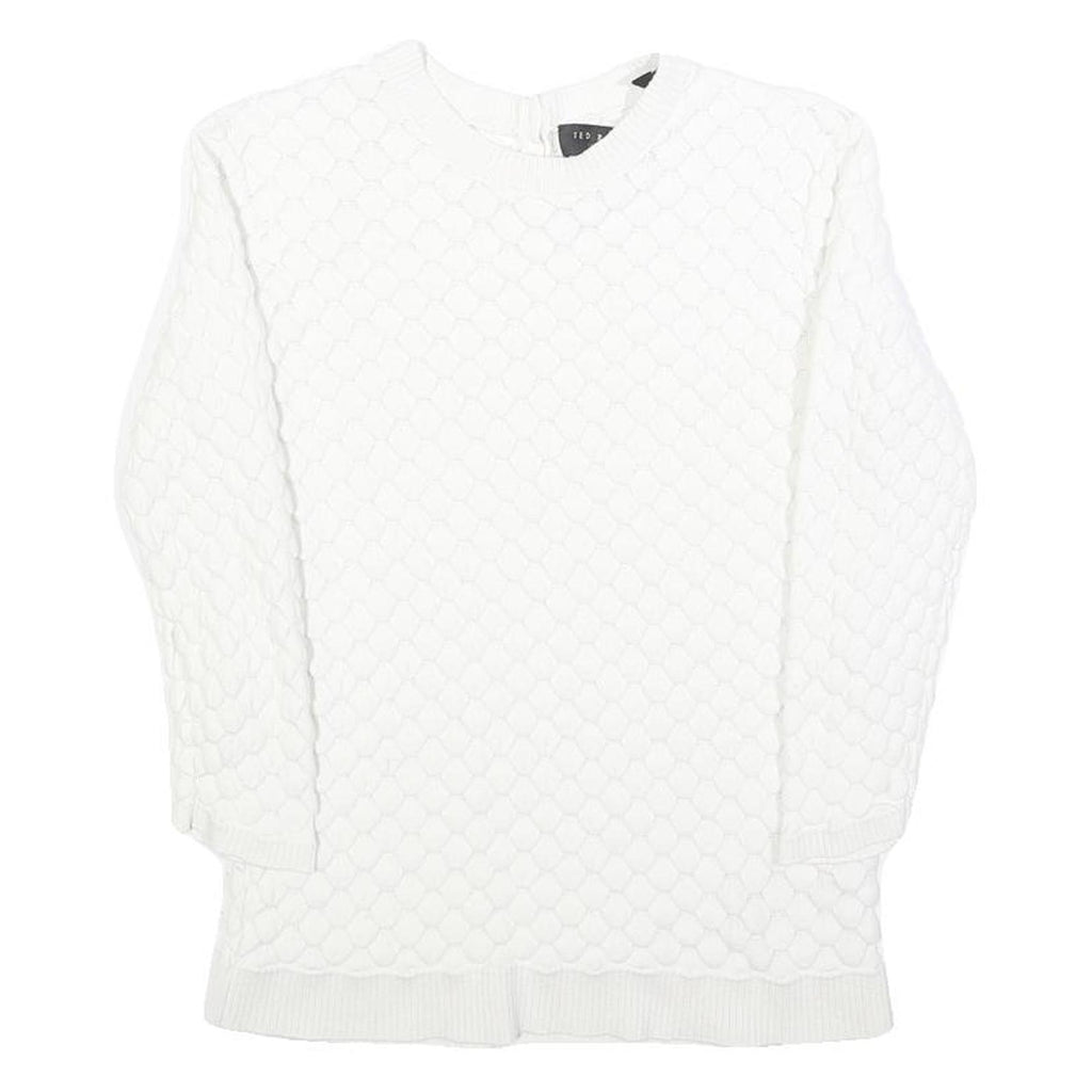 TED BAKER Womens White Plain Crew Neck Basic Knit Jumper XS Cotton Blend