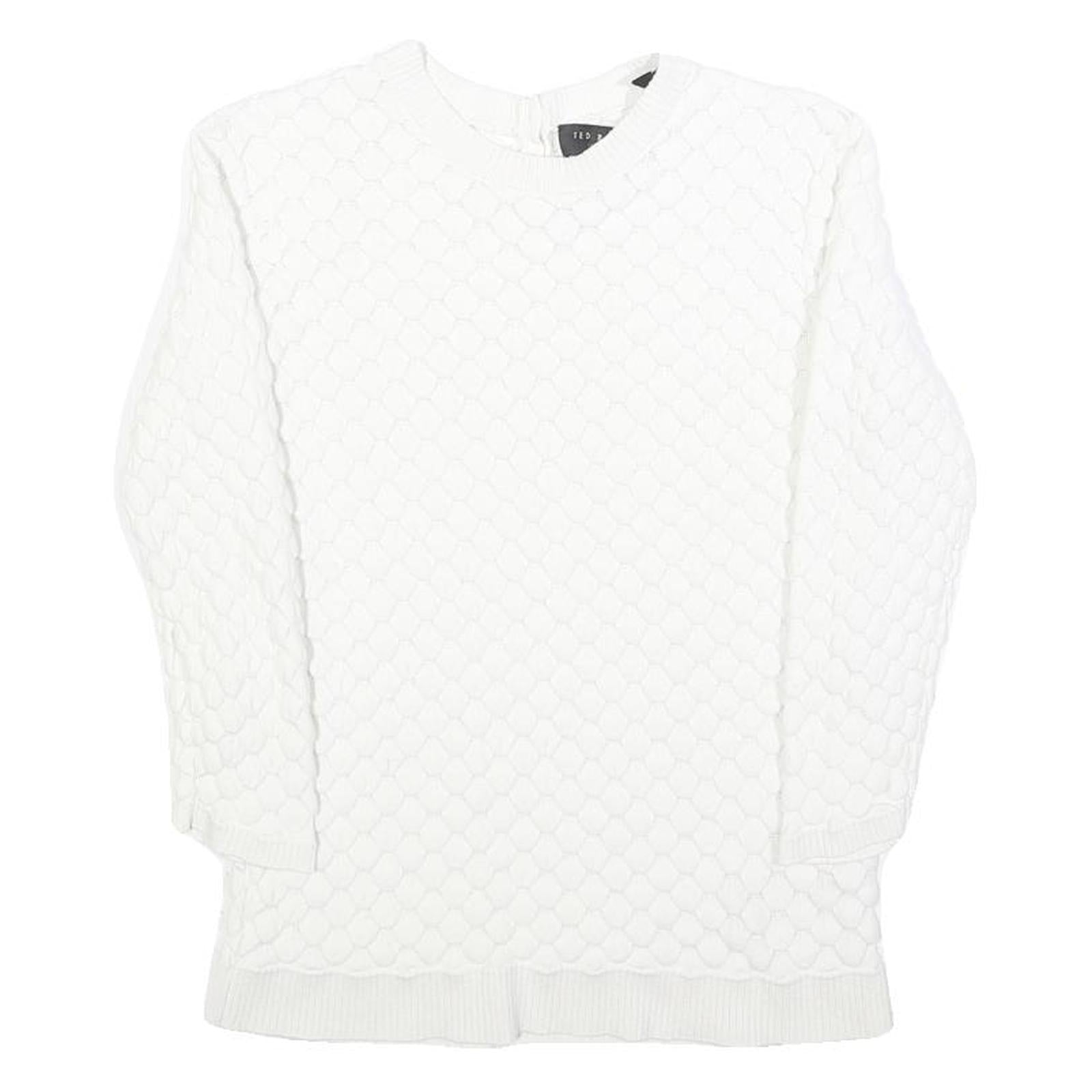 TED BAKER Womens White Plain Crew Neck Basic Knit Jumper XS Cotton Blend