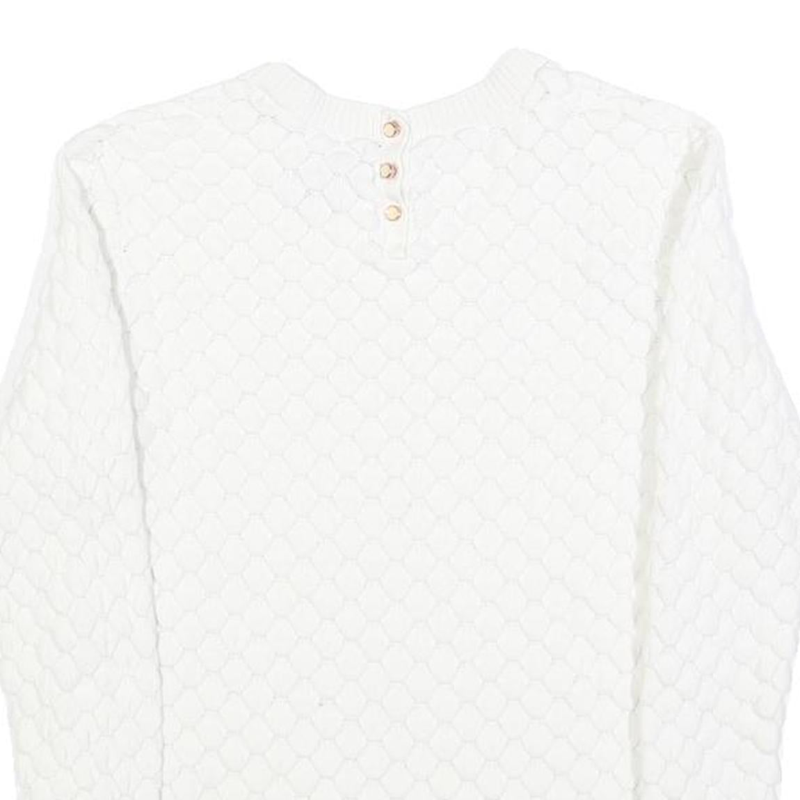 TED BAKER Womens White Plain Crew Neck Basic Knit Jumper XS Cotton Blend