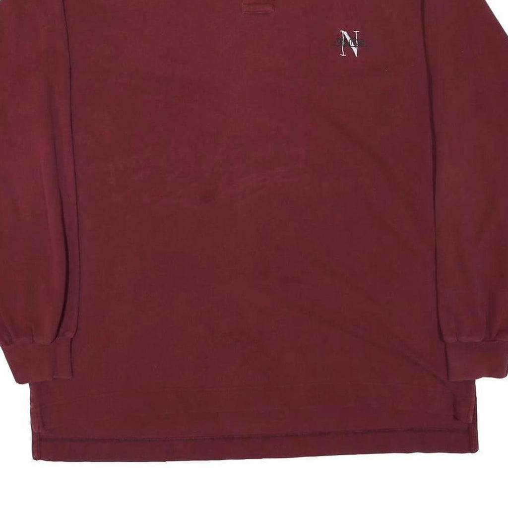 NAUTICA Mens Maroon Long Sleeve Plain XL Cotton Blend Polo Shirt Classic Logo
