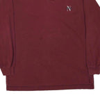 NAUTICA Mens Maroon Long Sleeve Plain XL Cotton Blend Polo Shirt Classic Logo