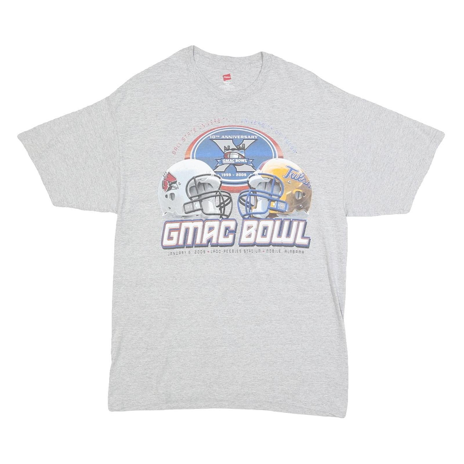 HANES Mens Grey GMAC Bowl Graphic T-Shirt L Short Sleeve Crew Neck Cotton Blend