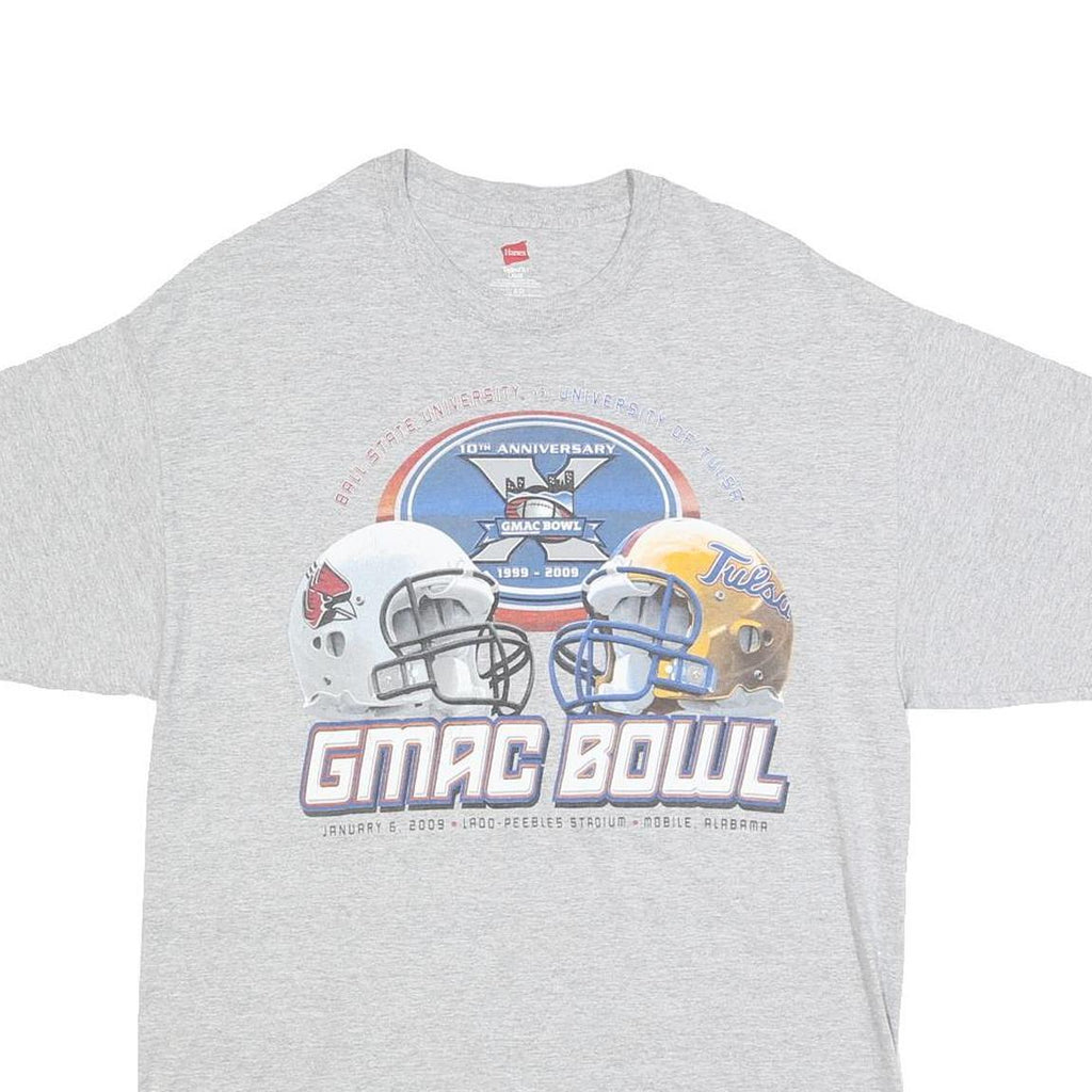 HANES Mens Grey GMAC Bowl Graphic T-Shirt L Short Sleeve Crew Neck Cotton Blend
