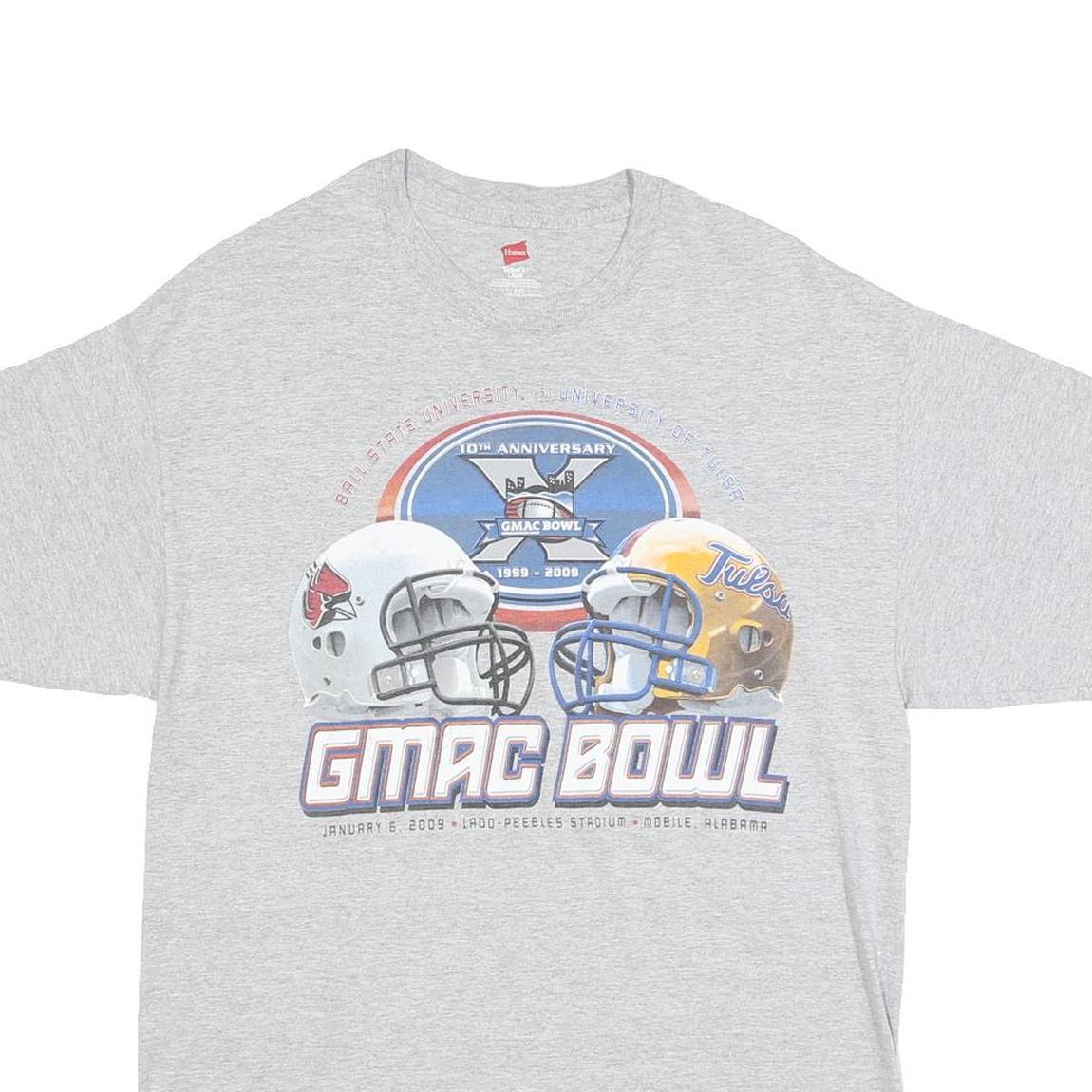 HANES Mens Grey GMAC Bowl Graphic T-Shirt L Short Sleeve Crew Neck Cotton Blend