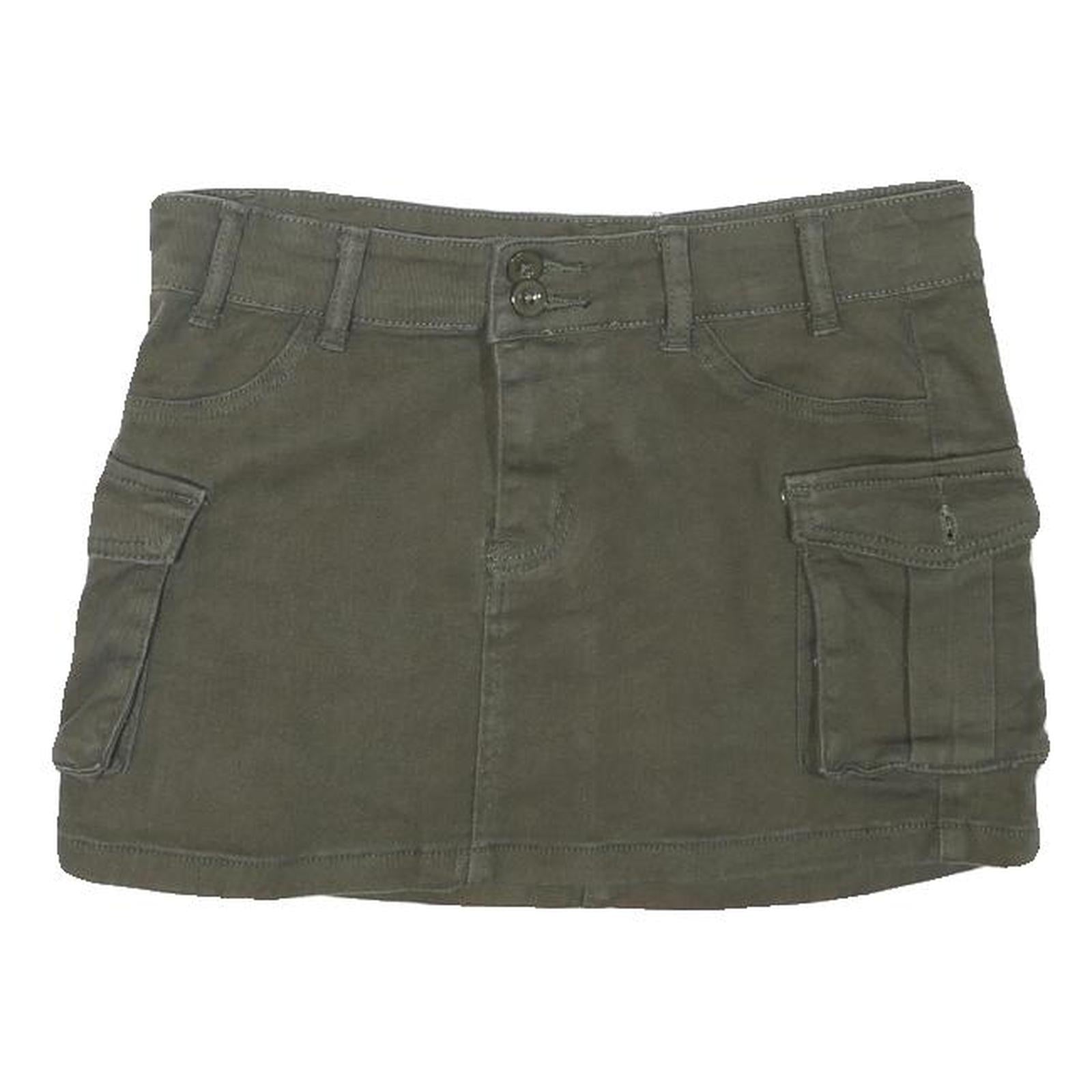 Womens Green Cargo Short Skirt Cotton Blend Woven Plain Button Closure L Pockets