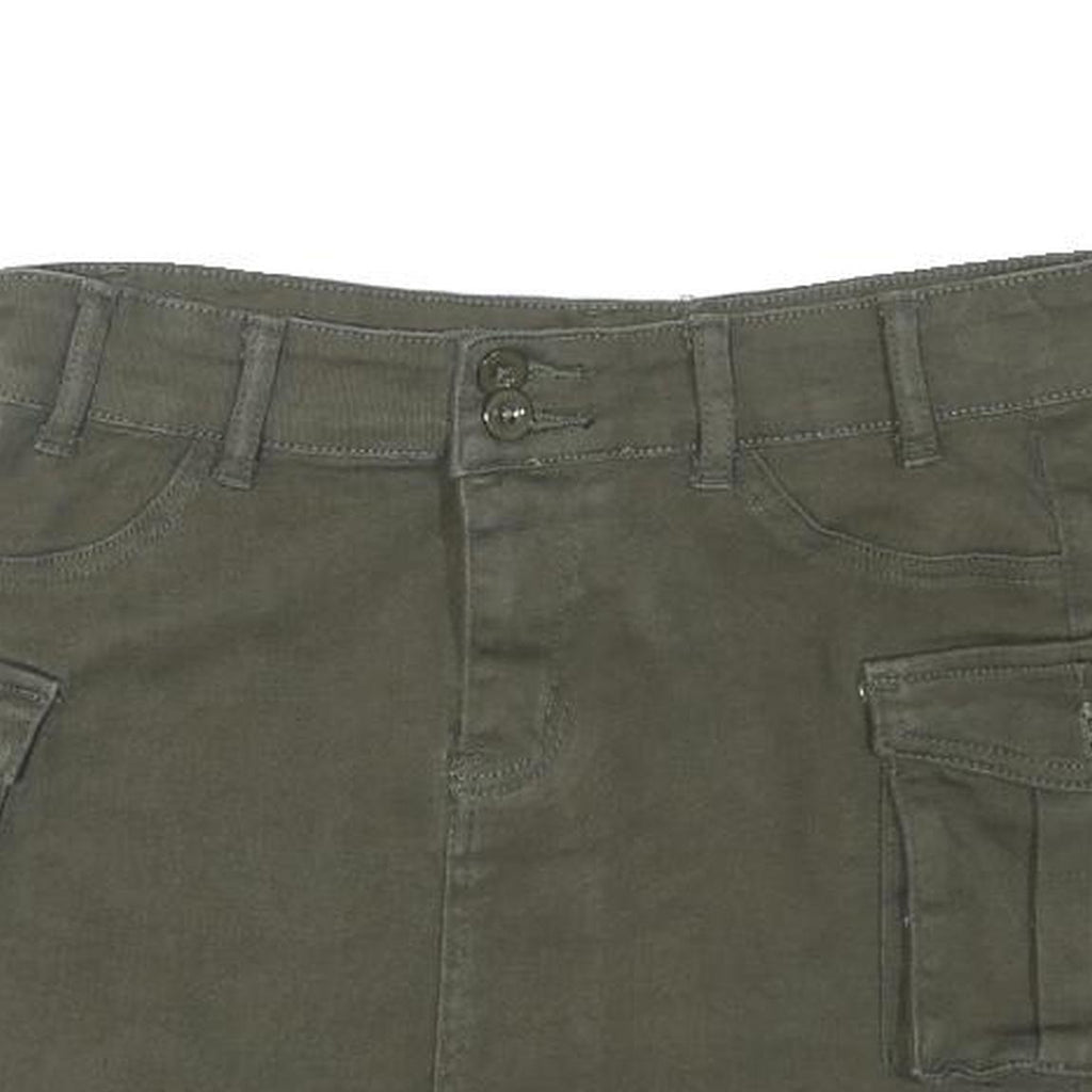 Womens Green Cargo Short Skirt Cotton Blend Woven Plain Button Closure L Pockets