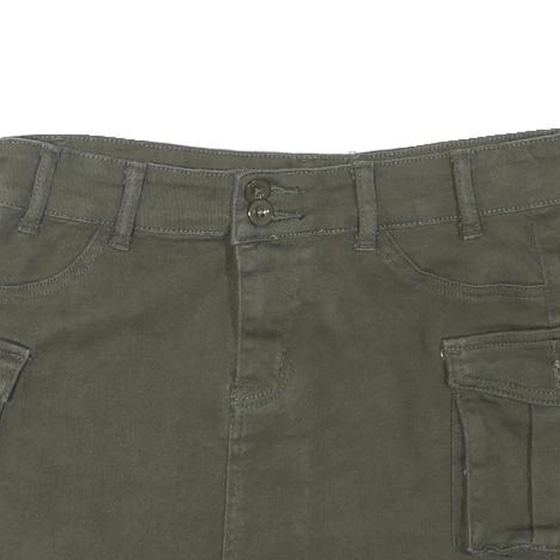 Womens Green Cargo Short Skirt Cotton Blend Woven Plain Button Closure L Pockets