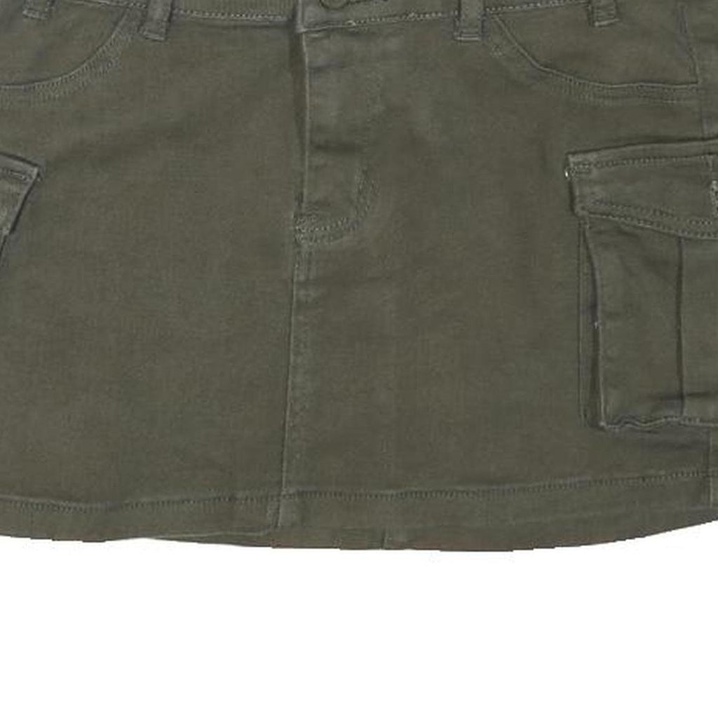 Womens Green Cargo Short Skirt Cotton Blend Woven Plain Button Closure L Pockets