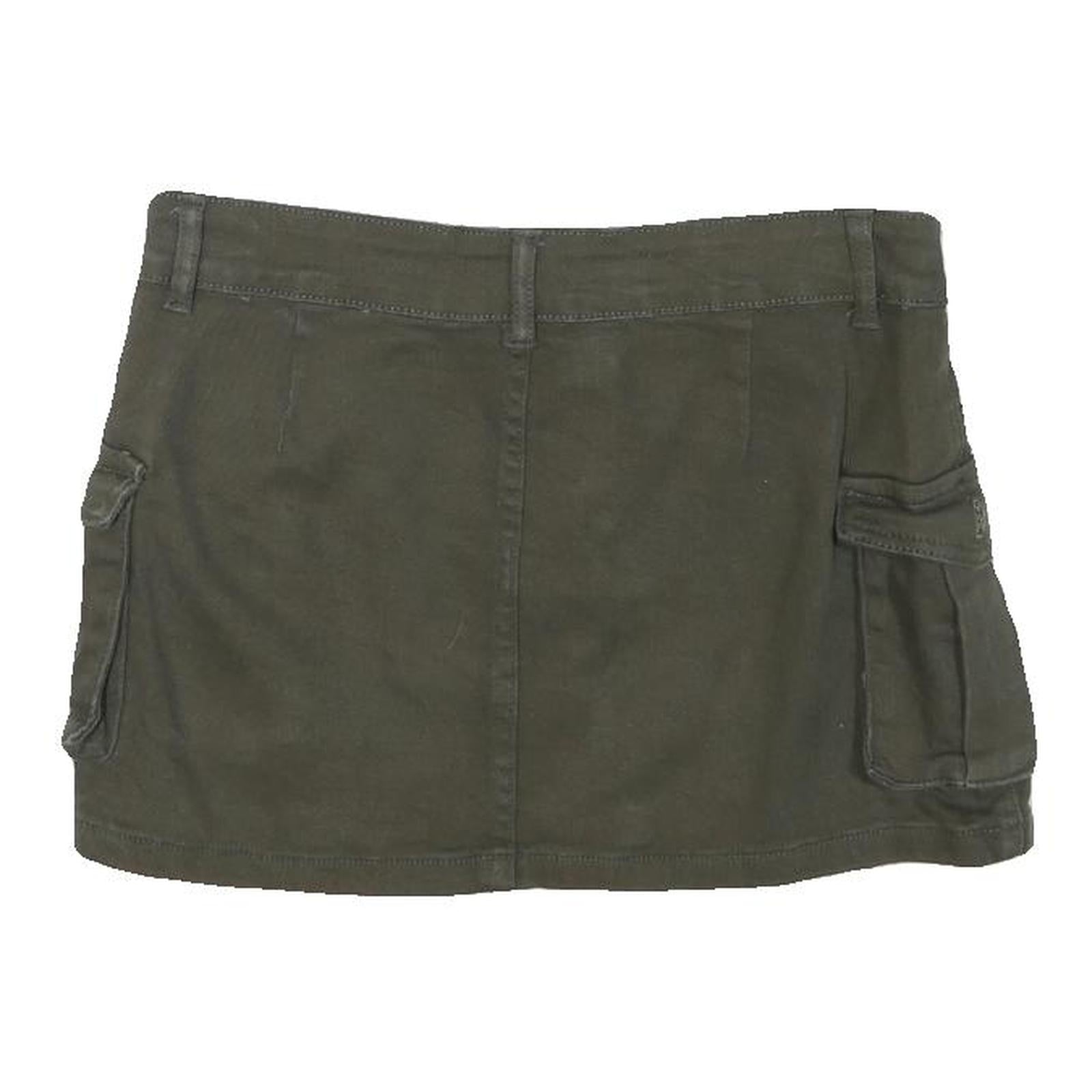 Womens Green Cargo Short Skirt Cotton Blend Woven Plain Button Closure L Pockets