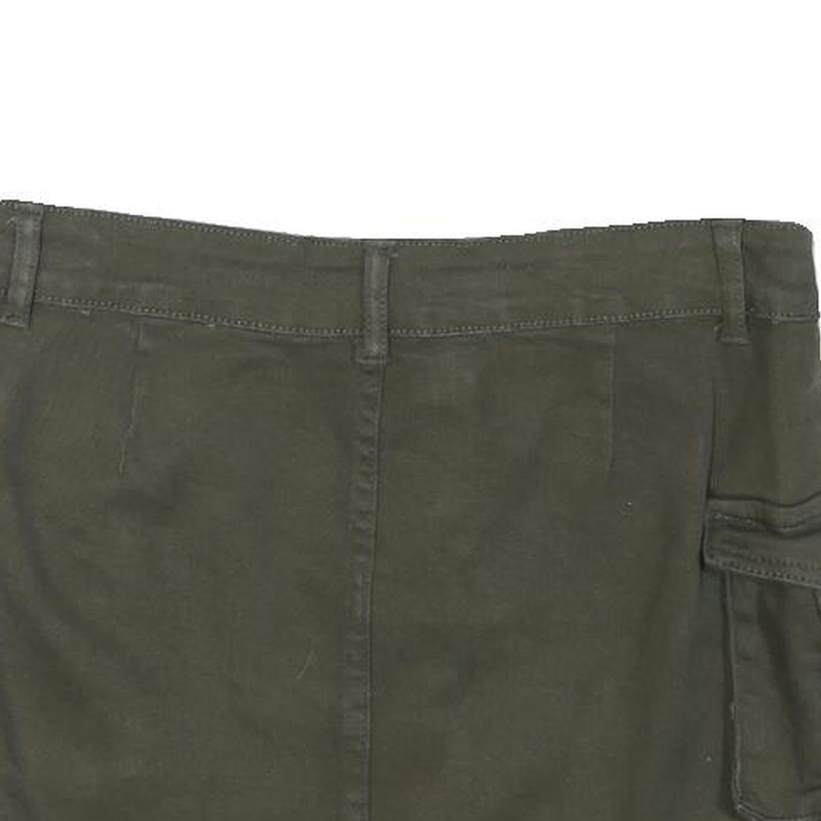 Womens Green Cargo Short Skirt Cotton Blend Woven Plain Button Closure L Pockets