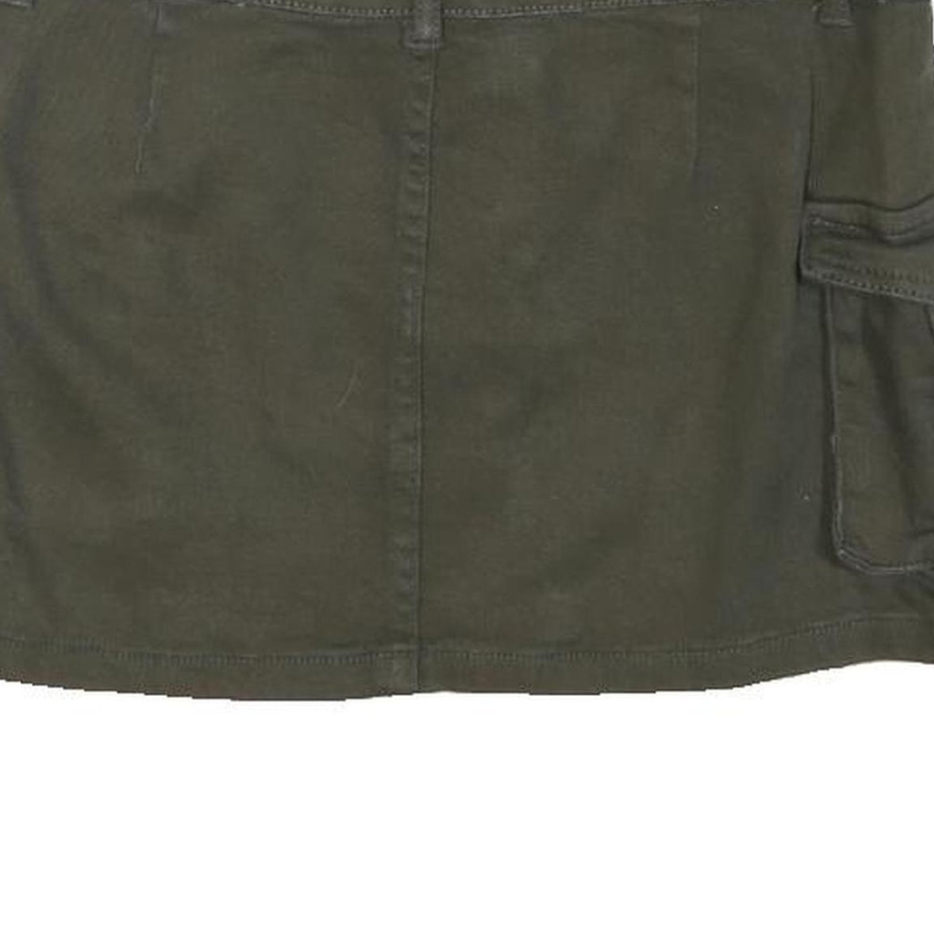 Womens Green Cargo Short Skirt Cotton Blend Woven Plain Button Closure L Pockets