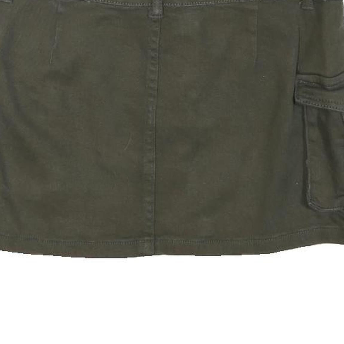 Womens Green Cargo Short Skirt Cotton Blend Woven Plain Button Closure L Pockets