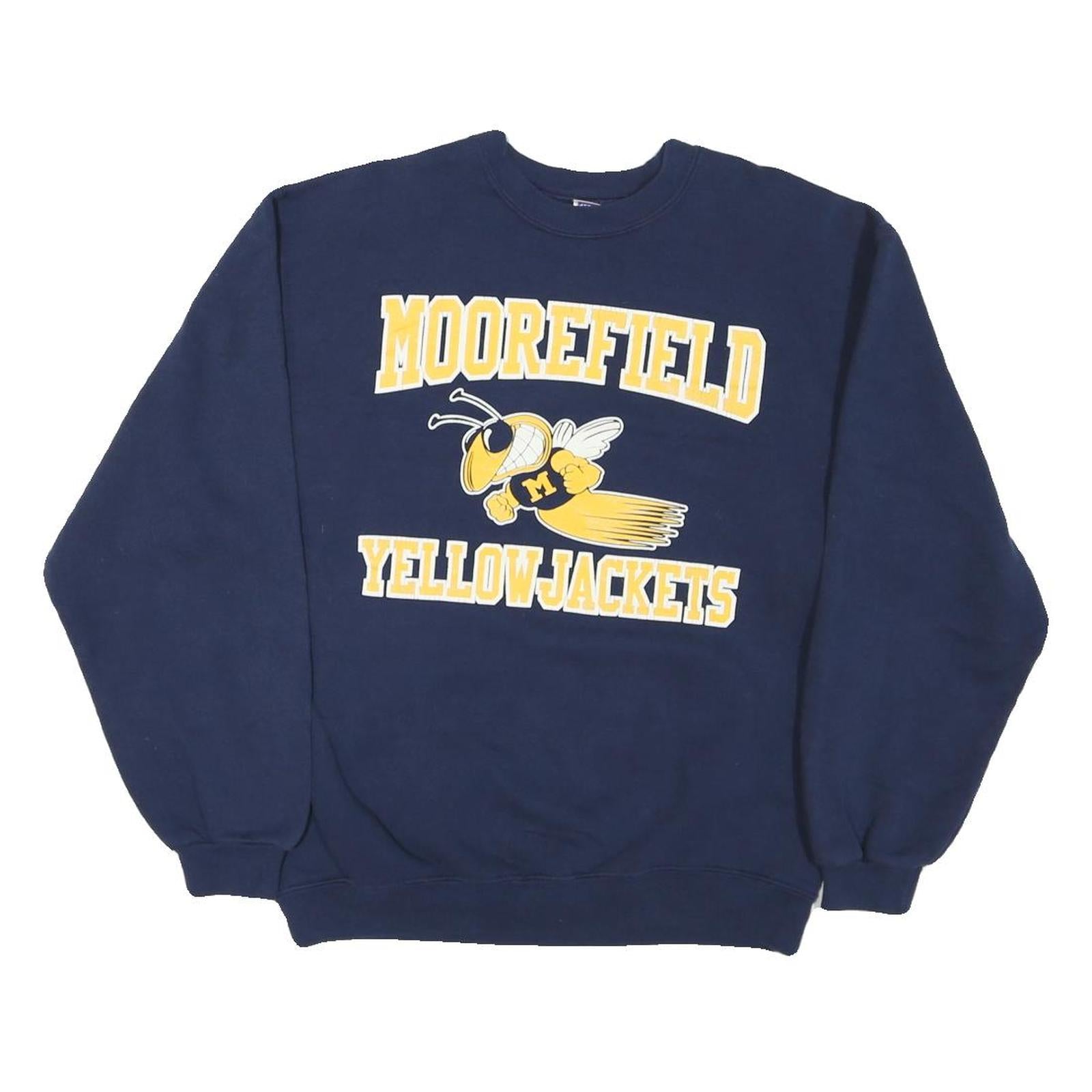 JERZEES Mens Navy Blue Moorefield Yellowjackets Crew Neck S Sweatshirt Retro