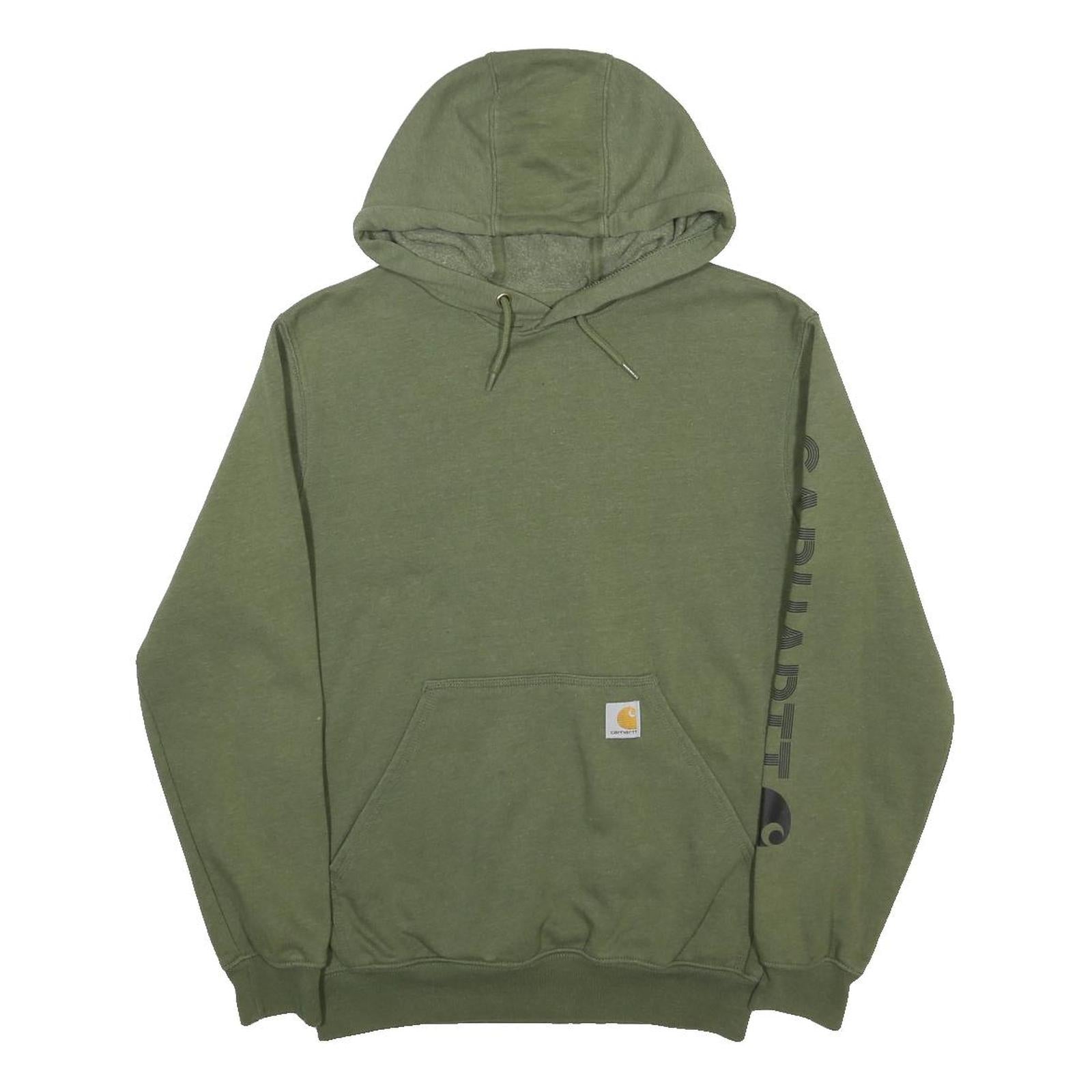 CARHARTT Mens Green Hoodie S Carhartt Logo Sleeve Pullover Cotton Blend