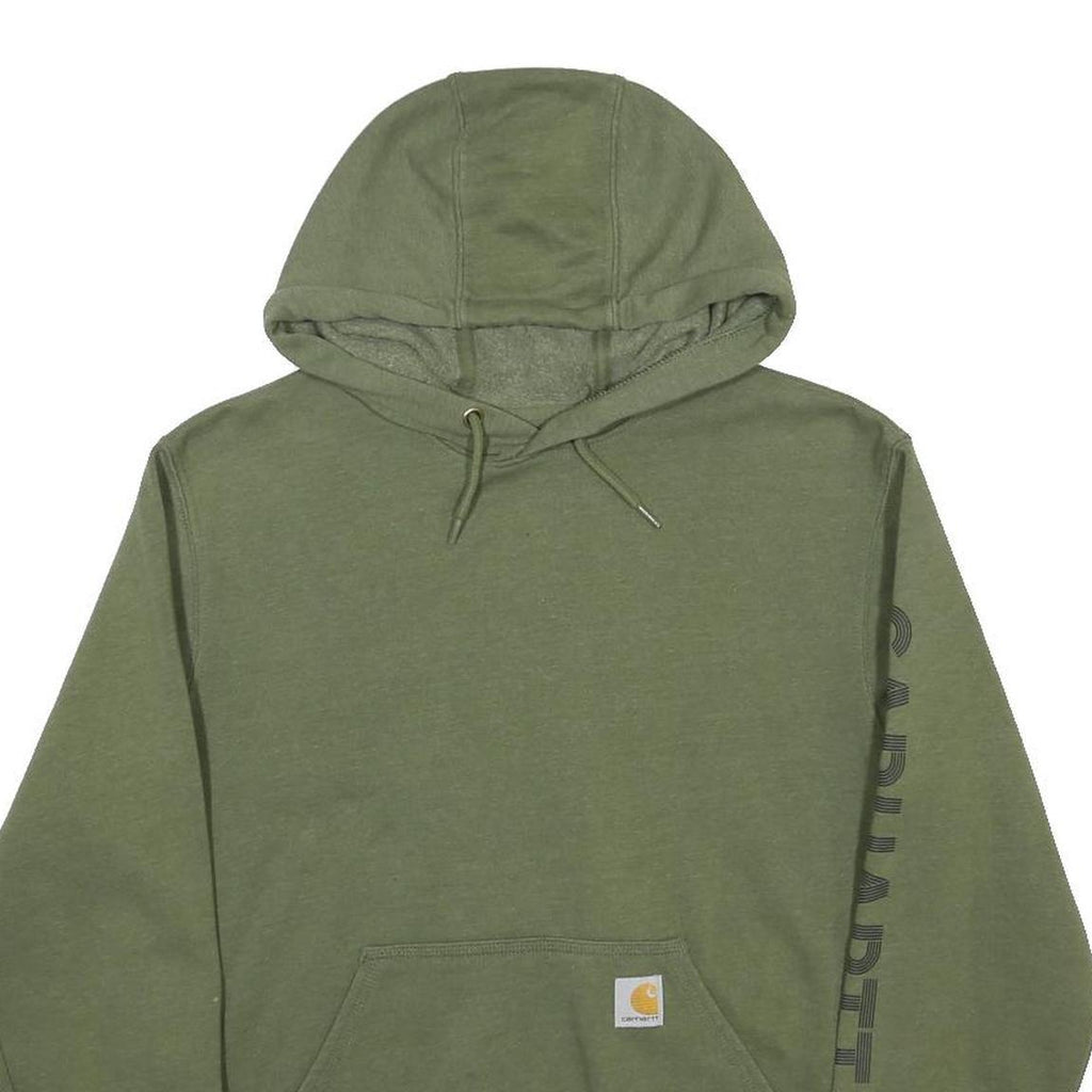 CARHARTT Mens Green Hoodie S Carhartt Logo Sleeve Pullover Cotton Blend