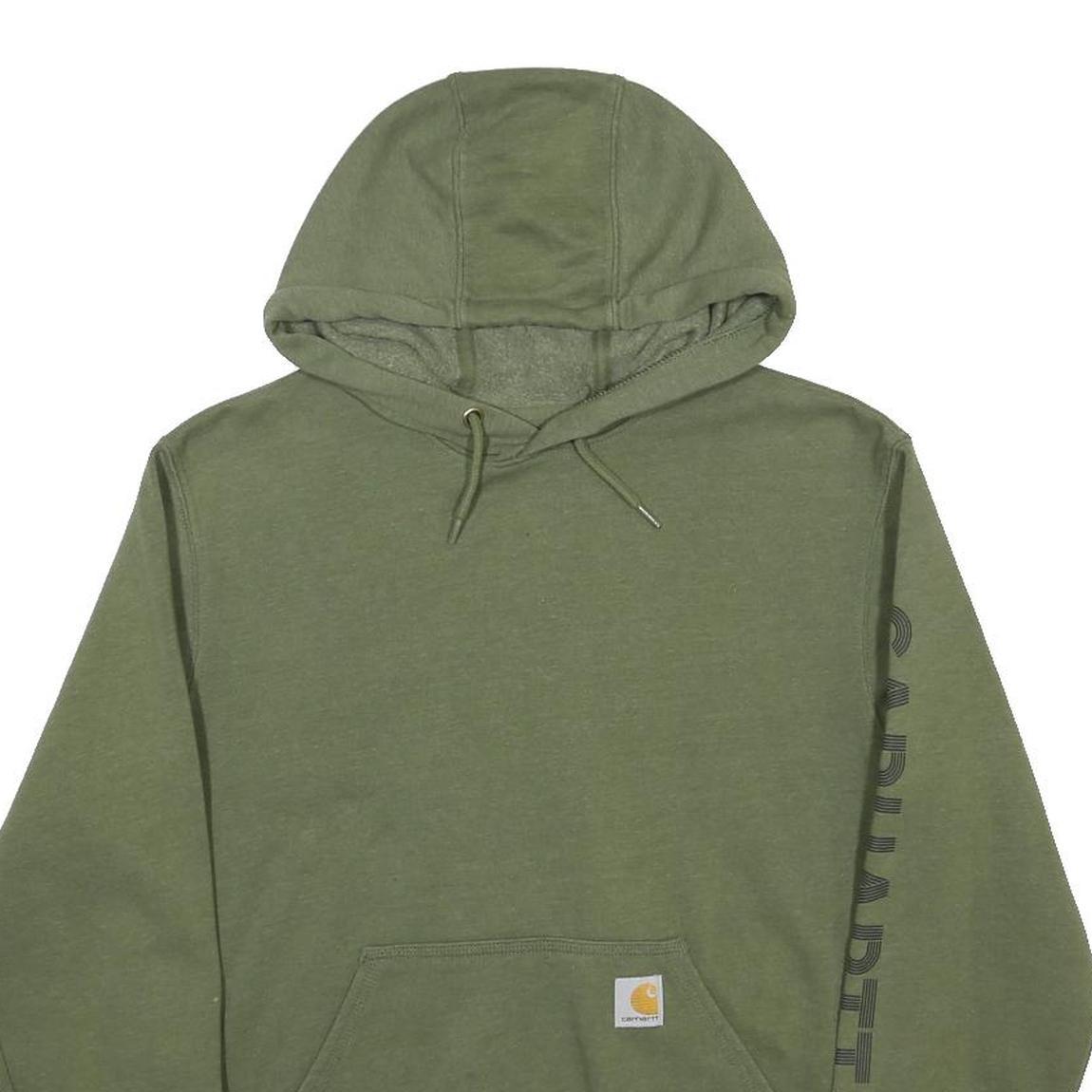 CARHARTT Mens Green Hoodie S Carhartt Logo Sleeve Pullover Cotton Blend