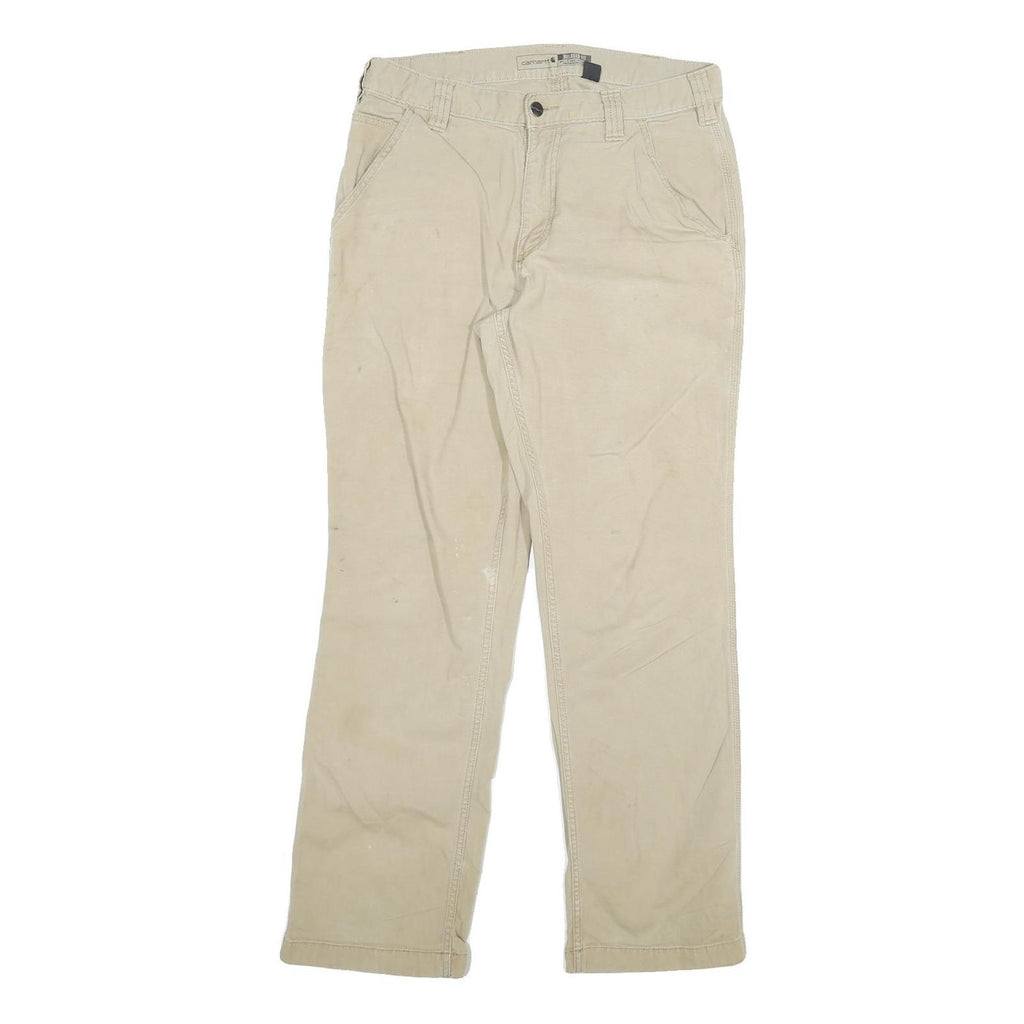 CARHARTT Mens Jeans Beige Relaxed Straight Denim W32 L29 Workwear Durable Zip