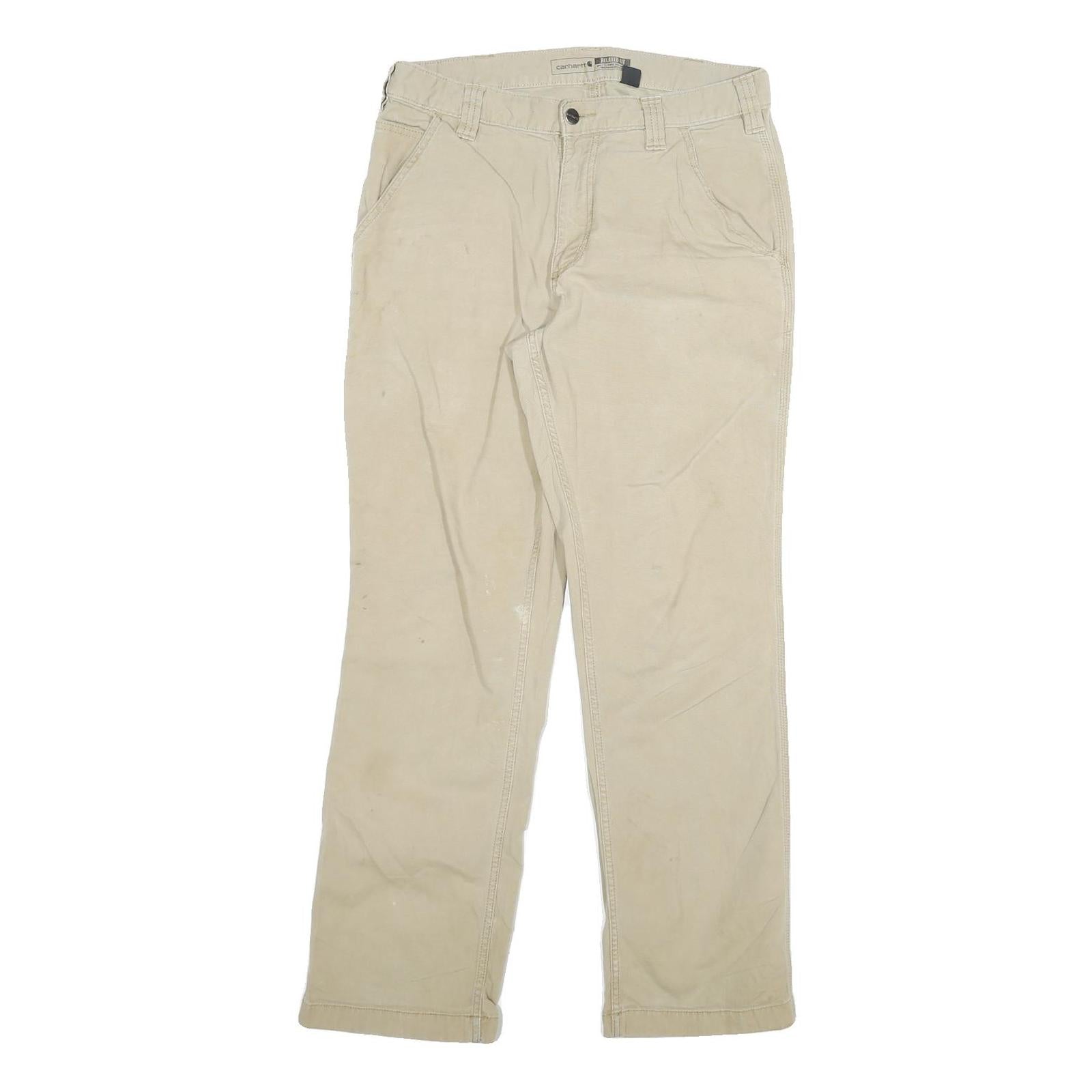 CARHARTT Mens Jeans Beige Relaxed Straight Denim W32 L29 Workwear Durable Zip