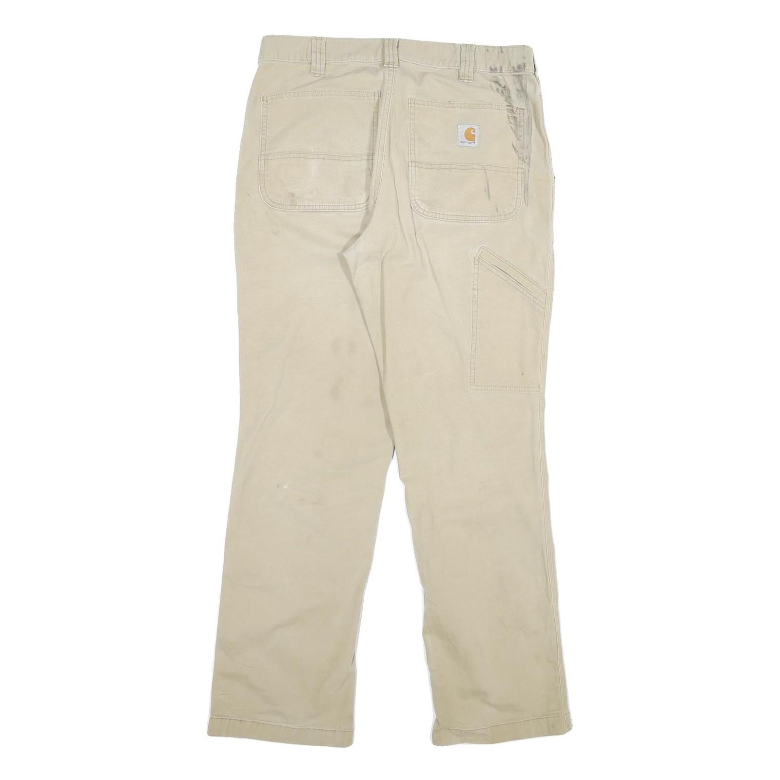 CARHARTT Mens Jeans Beige Relaxed Straight Denim W32 L29 Workwear Durable Zip