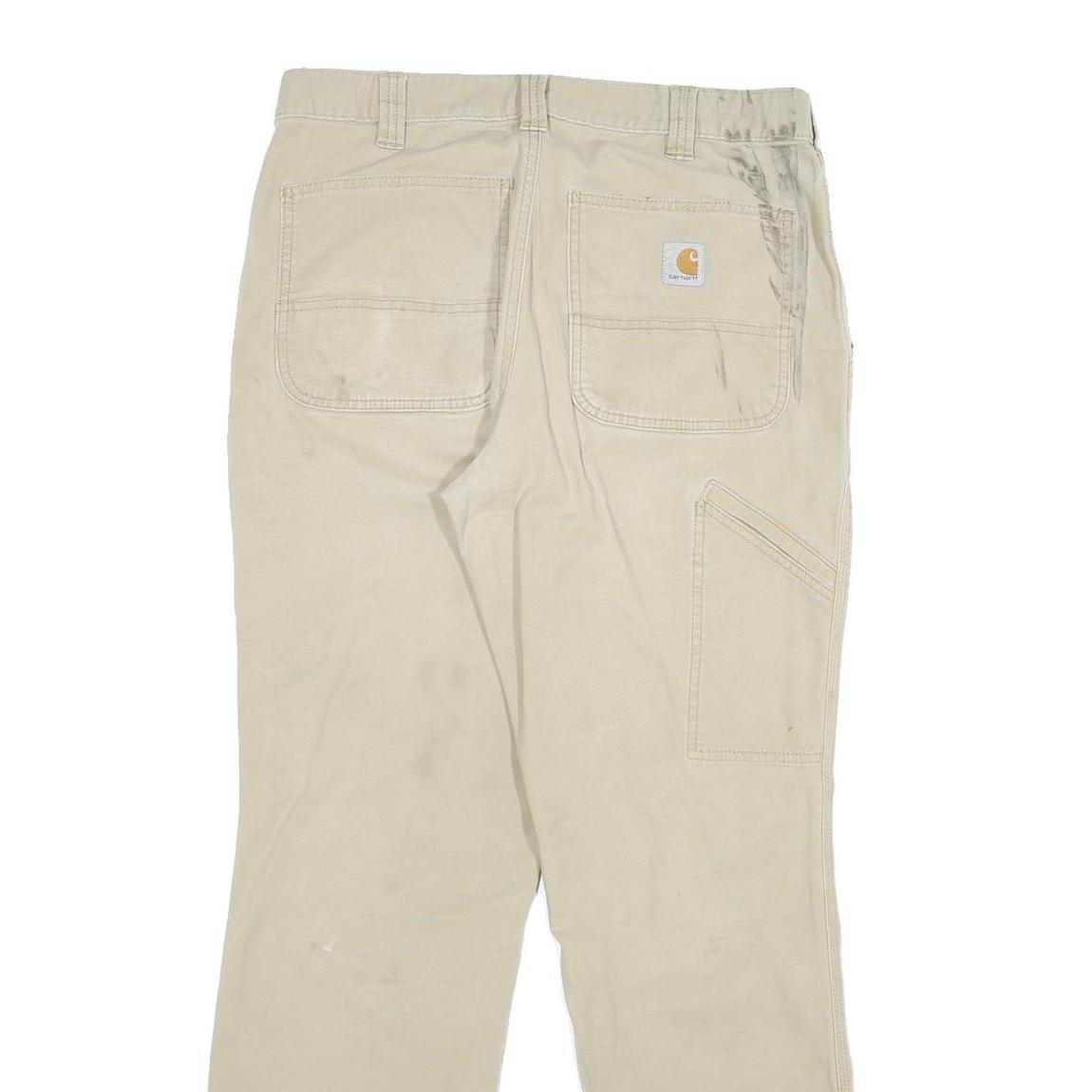 CARHARTT Mens Jeans Beige Relaxed Straight Denim W32 L29 Workwear Durable Zip