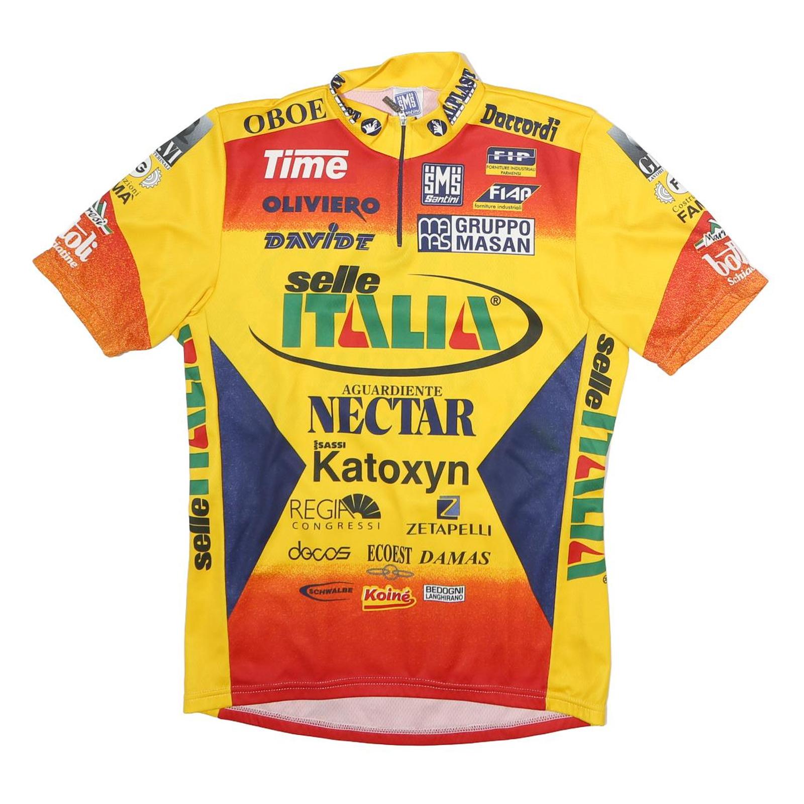 SMS SANTINI Mens Yellow & Red Graphic Cycling Jersey XL Short Sleeve Crew Neck