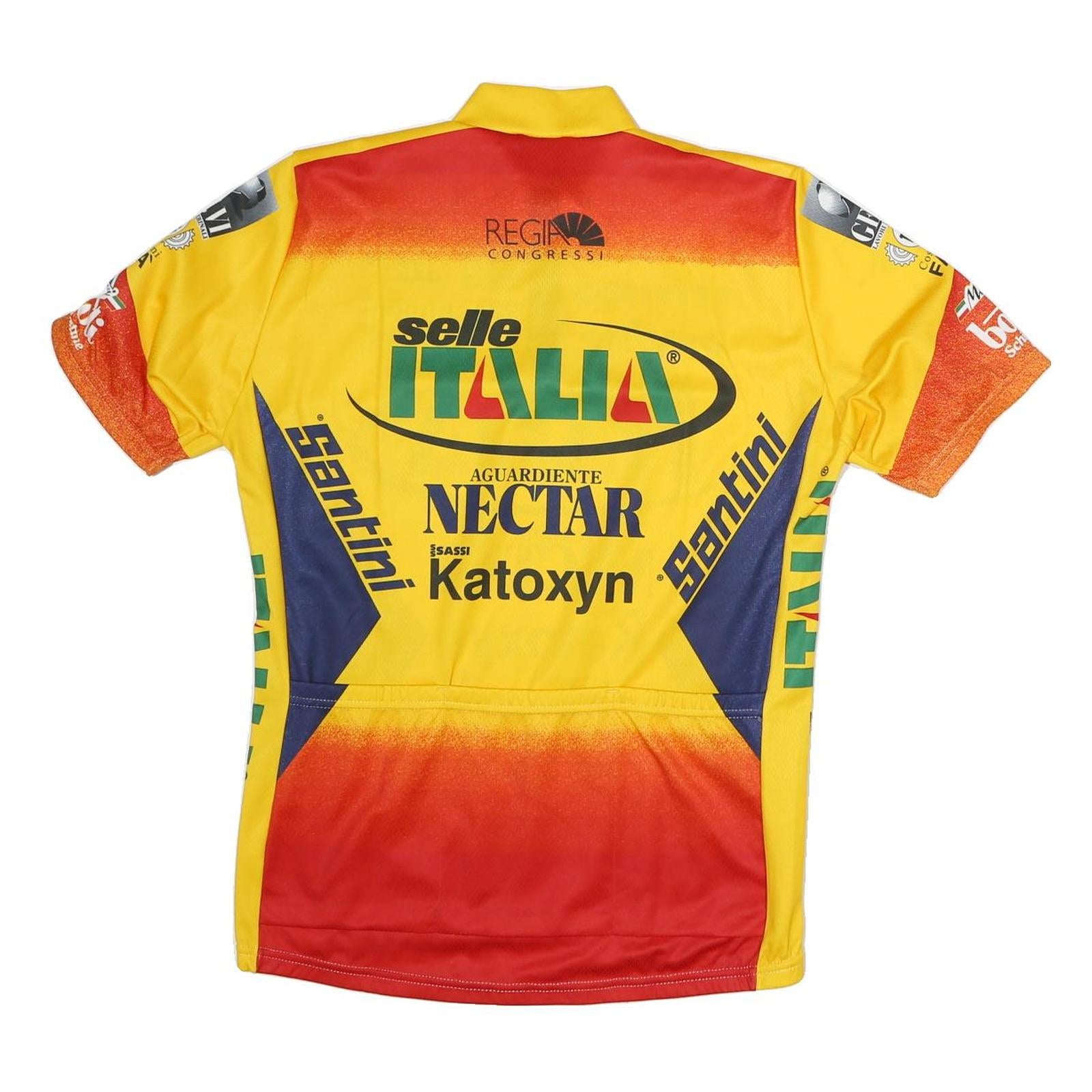 SMS SANTINI Mens Yellow & Red Graphic Cycling Jersey XL Short Sleeve Crew Neck