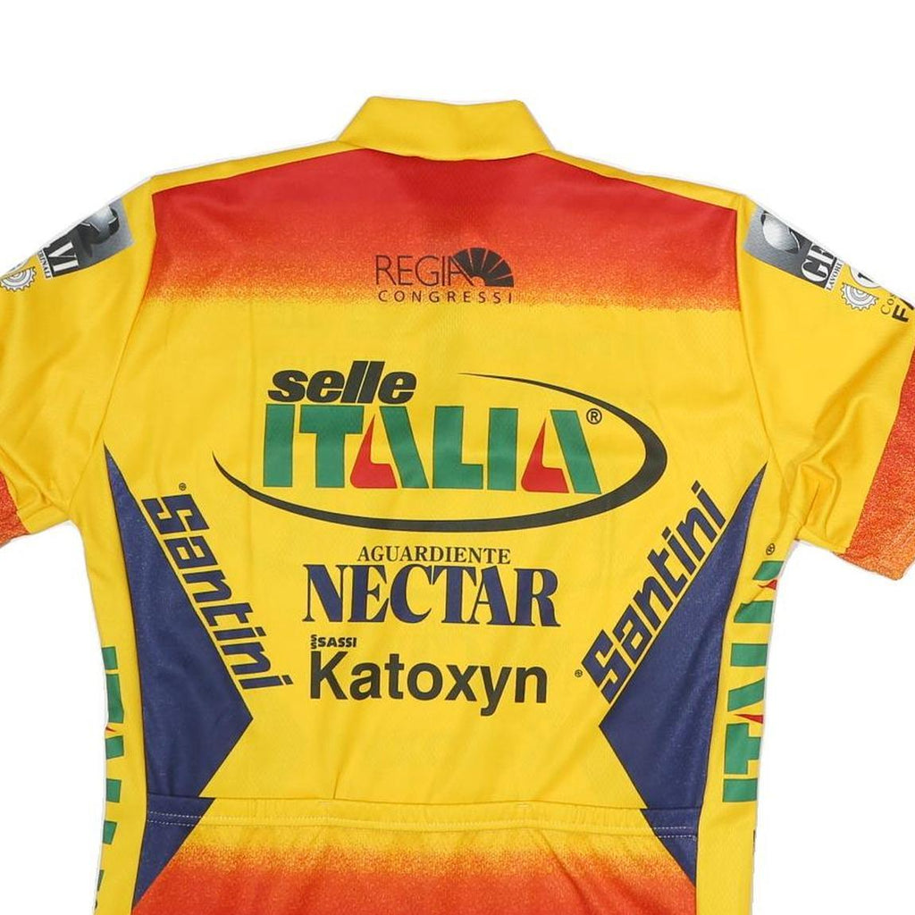 SMS SANTINI Mens Yellow & Red Graphic Cycling Jersey XL Short Sleeve Crew Neck