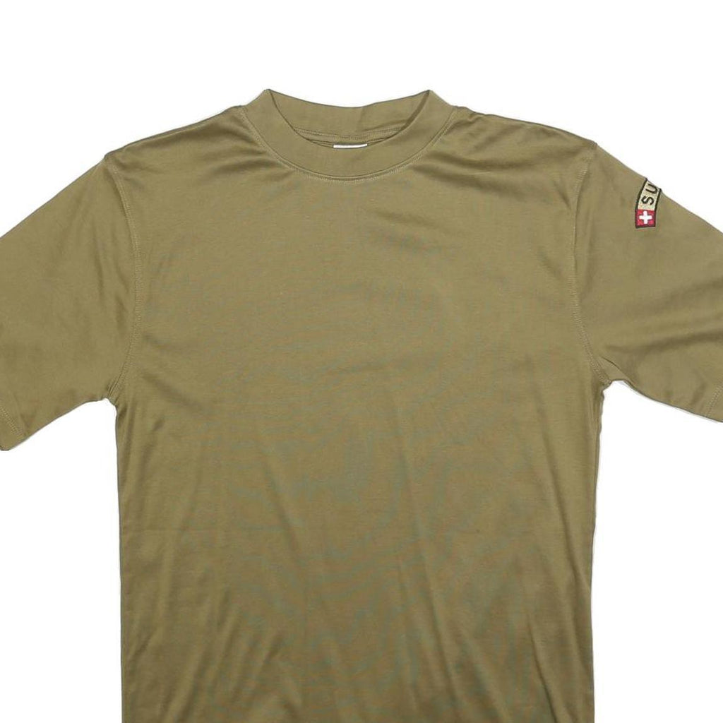 Mens Beige Plain Casual T-Shirt Regular Fit Short Sleeve Crew Neck M Polyester