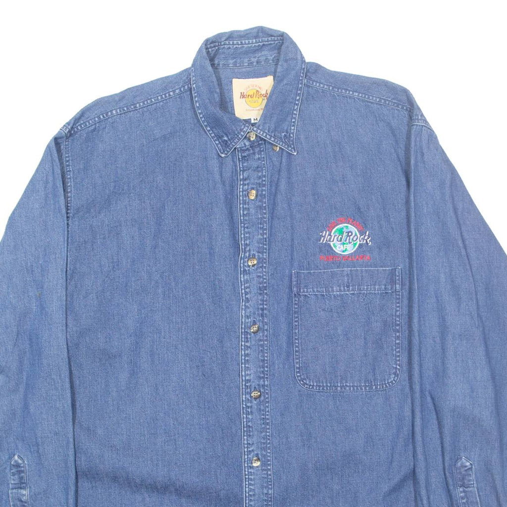 HARD ROCK CAFE Puerto Vallarta Mens Denim Shirt Blue Long Sleeve M