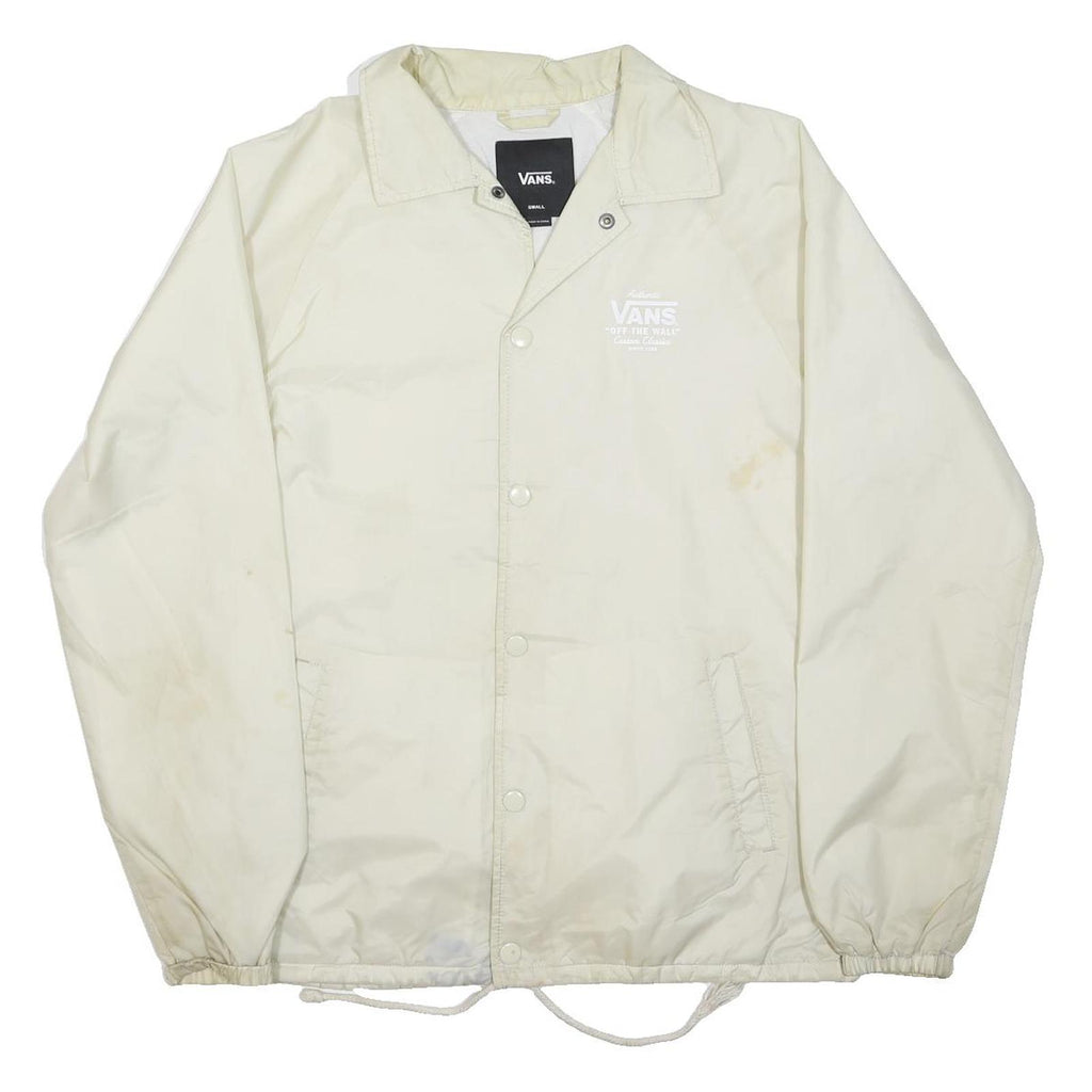 VANS Mens White Coach Jacket S Polyester Button Plain Casual Lightweight
