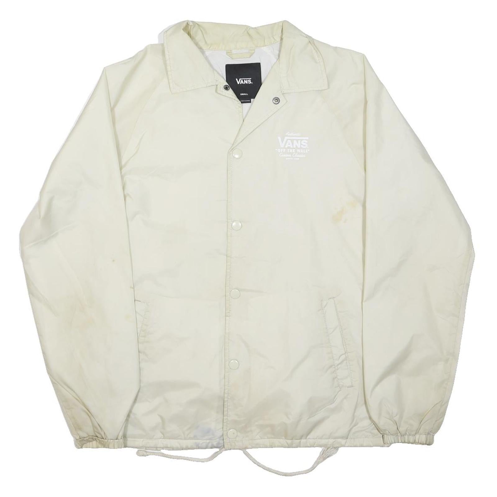 VANS Mens White Coach Jacket S Polyester Button Plain Casual Lightweight