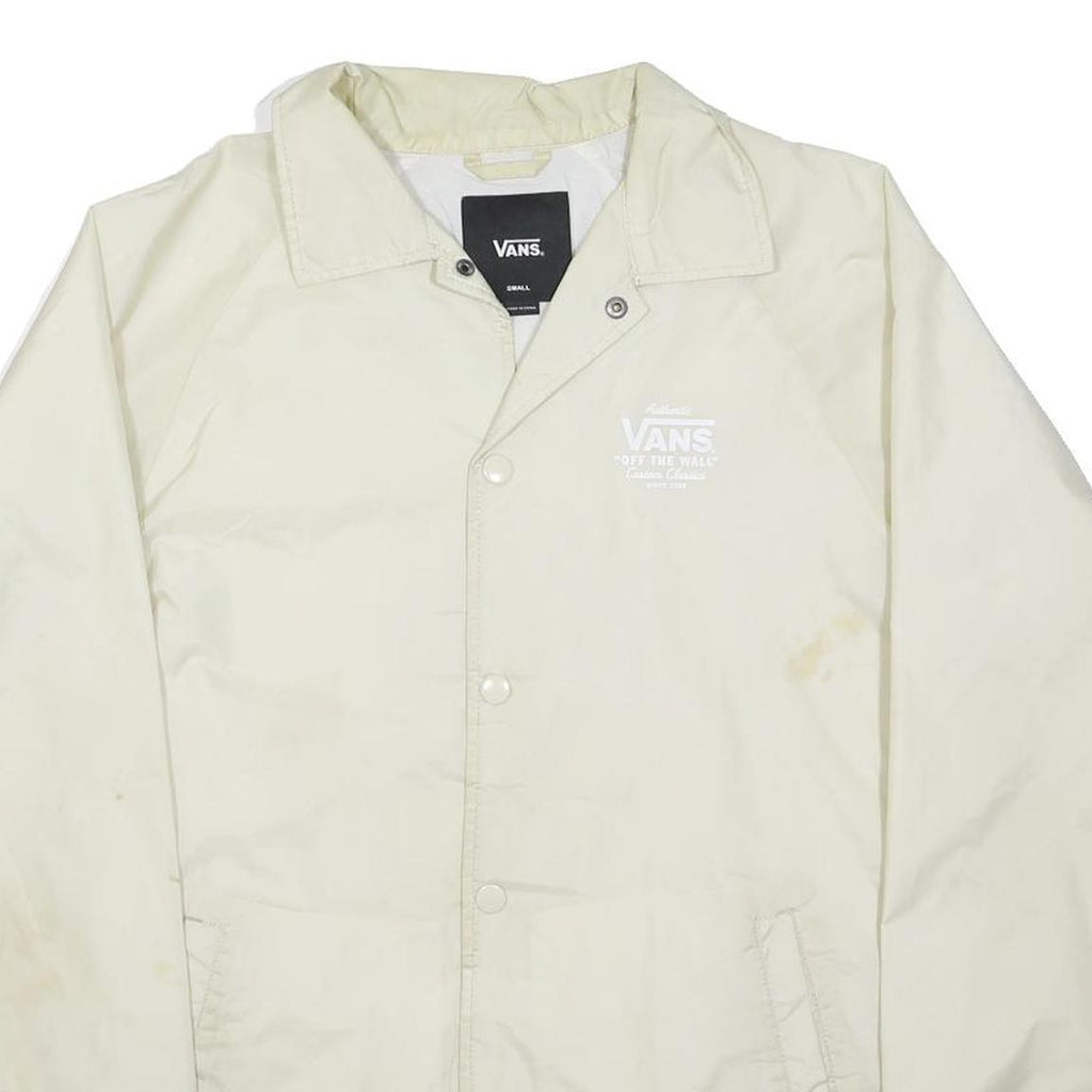 VANS Mens White Coach Jacket S Polyester Button Plain Casual Lightweight