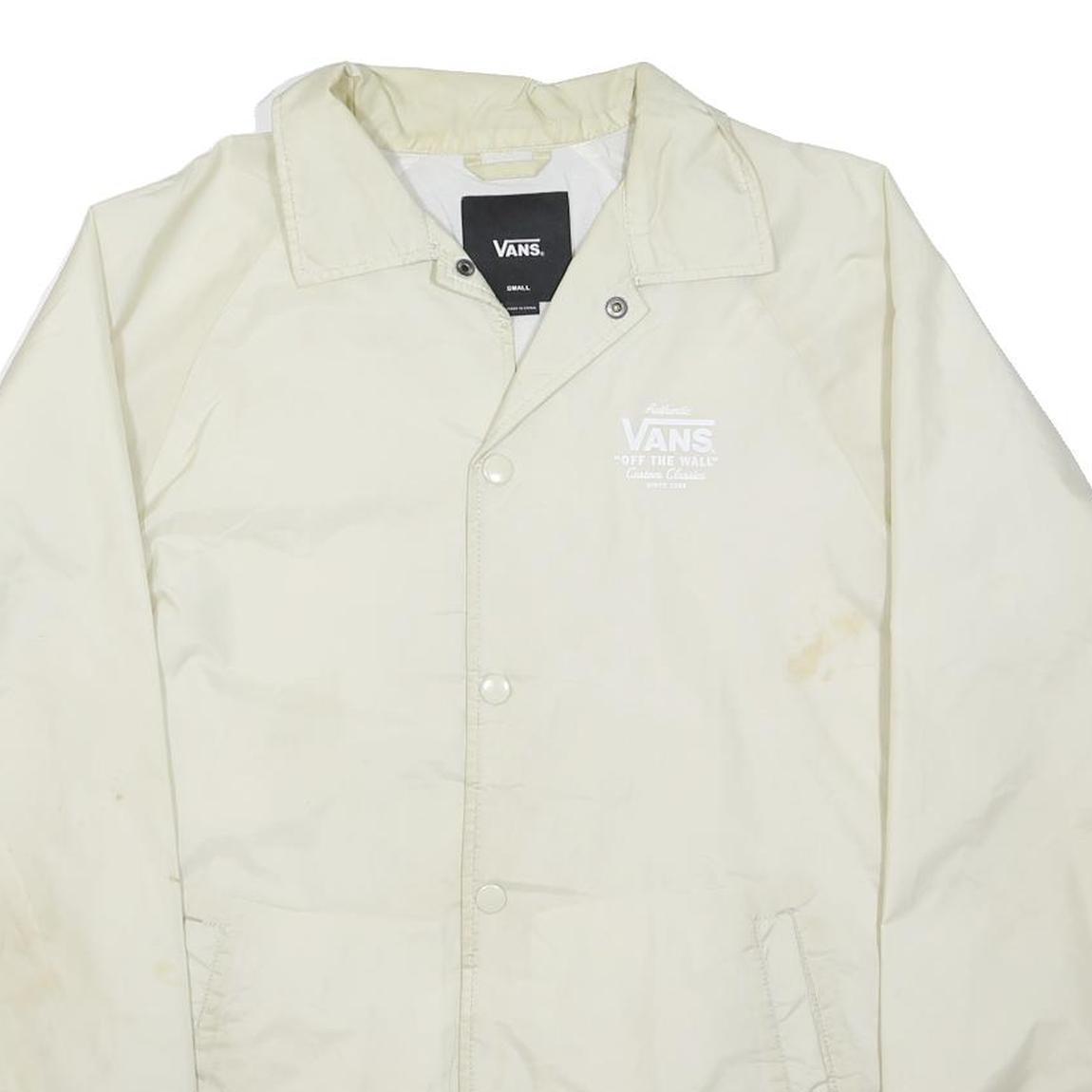 VANS Mens White Coach Jacket S Polyester Button Plain Casual Lightweight