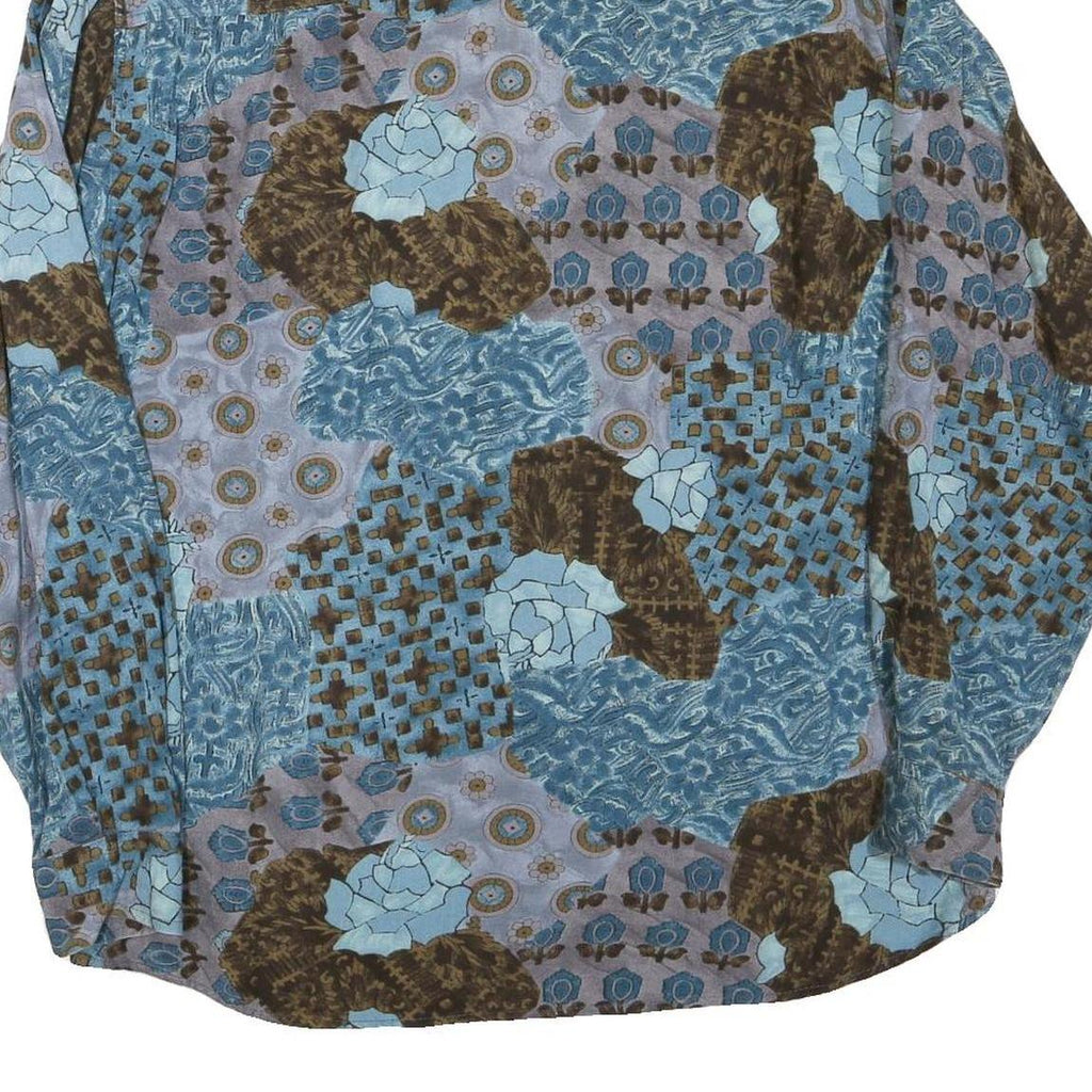 Mens Blue Brown Pattern Cotton Blend Shirt M Casual Long Sleeve Button Closure