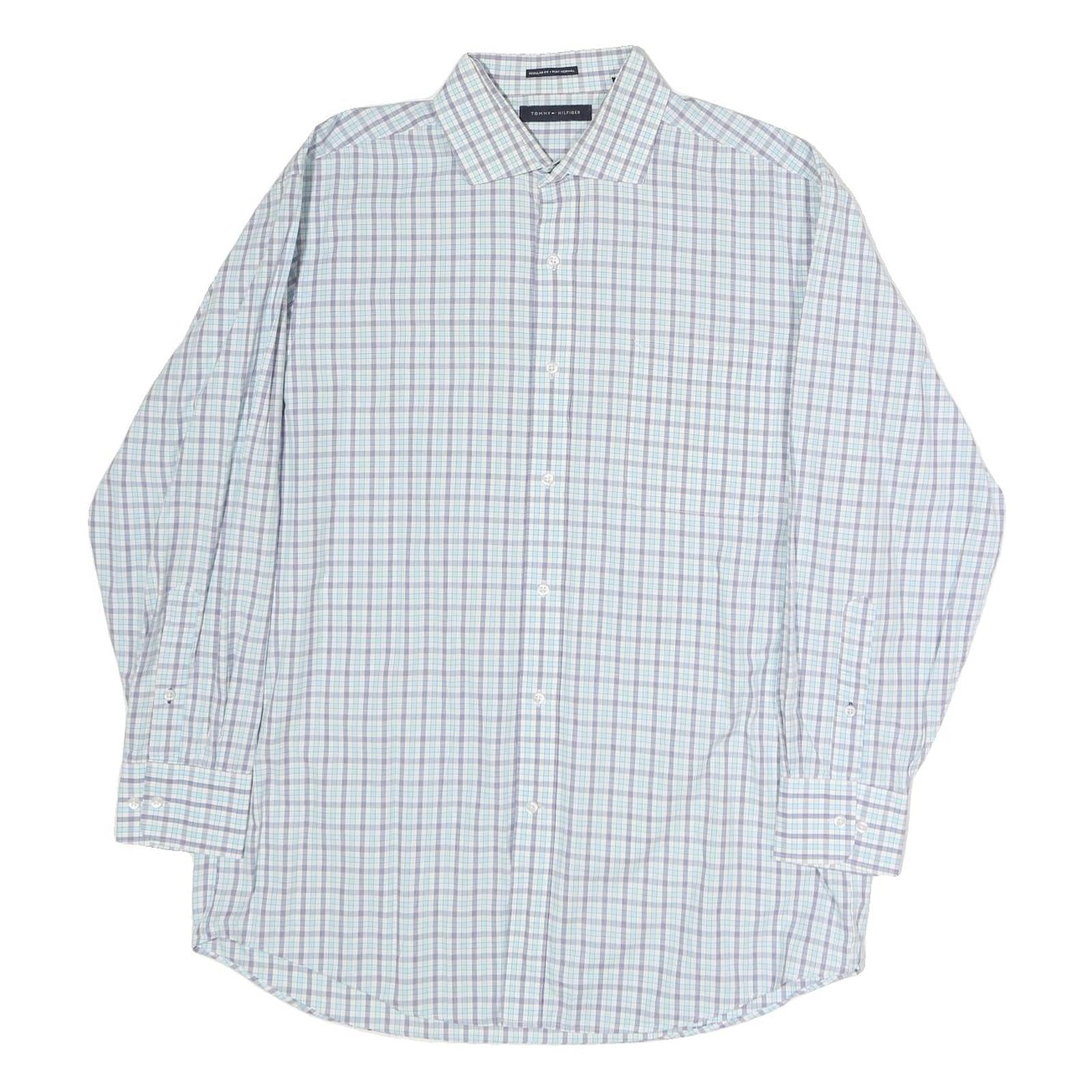 TOMMY HILFIGER Mens Blue & Green Checked Shirt XL Classic Cotton Long Sleeve