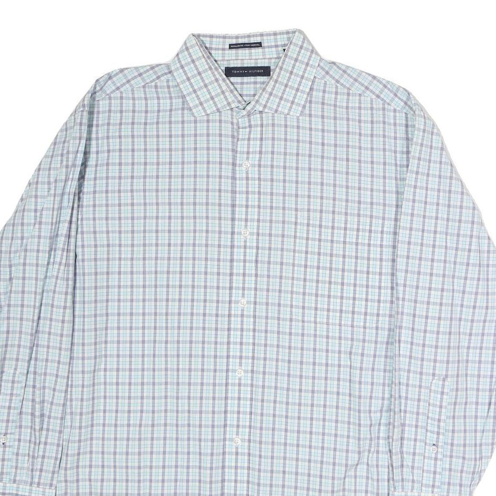 TOMMY HILFIGER Mens Blue & Green Checked Shirt XL Classic Cotton Long Sleeve