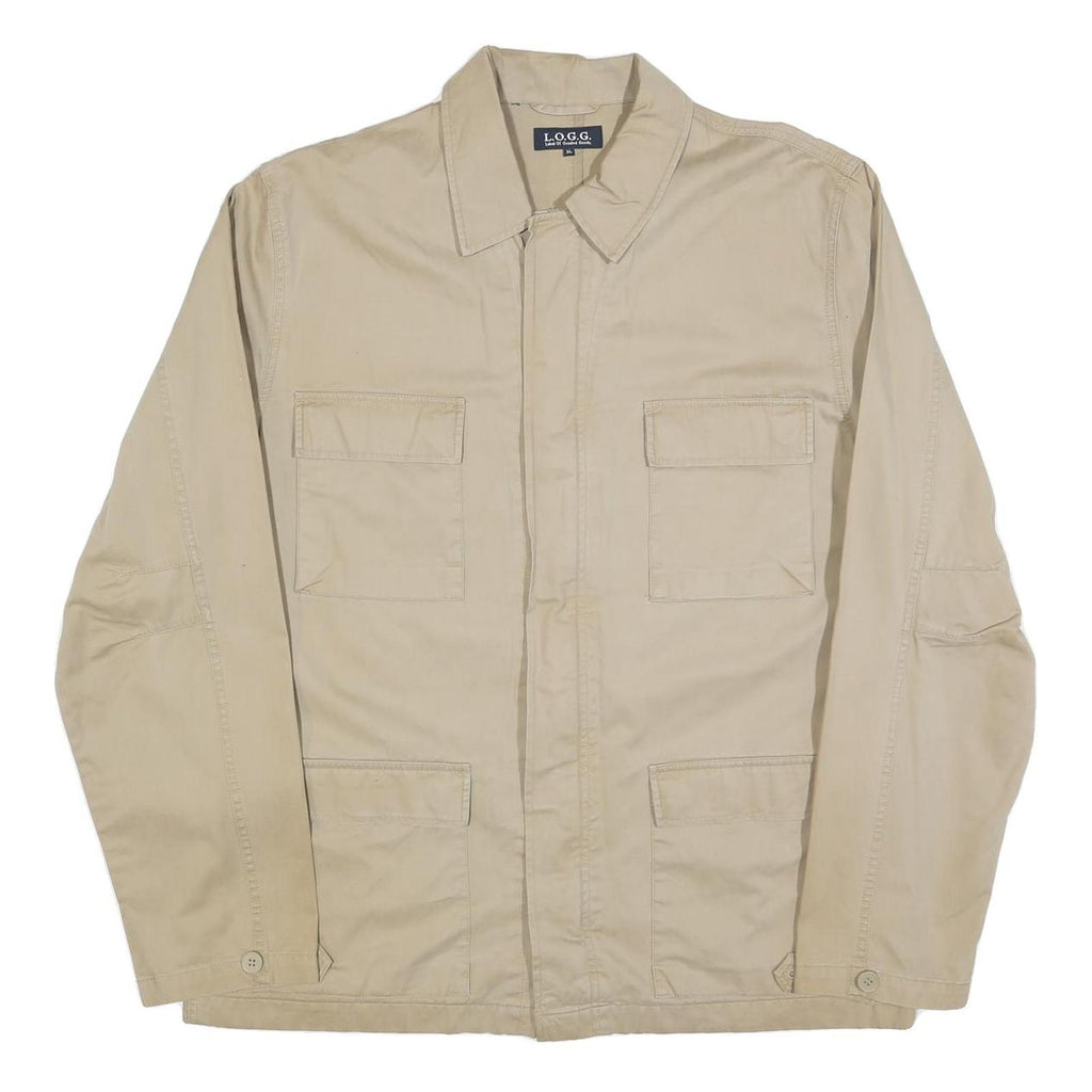 LOGG Mens Beige Cotton Blend Button Jacket XL Plain Lightweight Casual